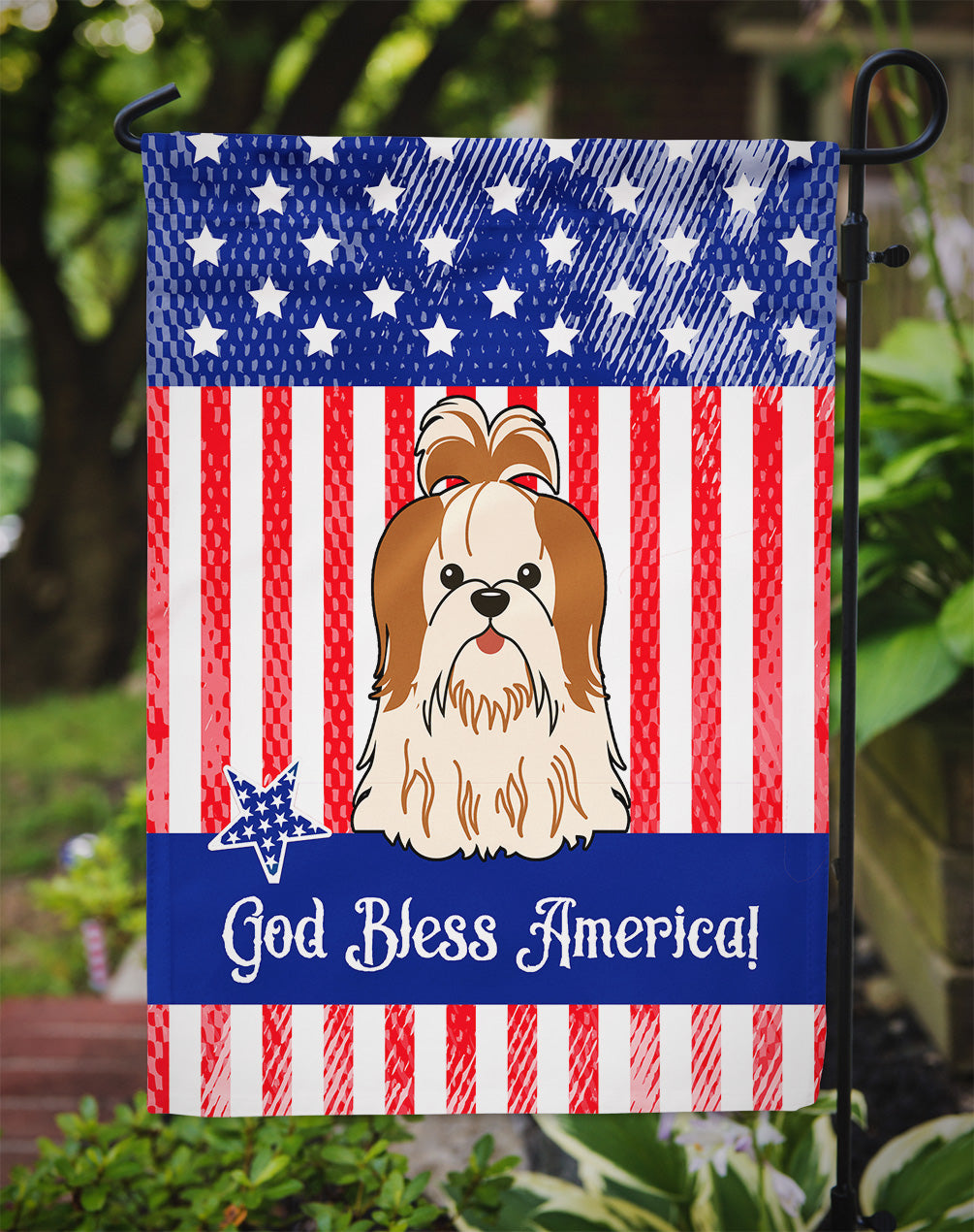 Patriotic USA Shih Tzu Red White Garden Flag Mailbox Decorative Yard Banner Outside Patio Artwork for Flower Beds, Garden Size, Multicolor