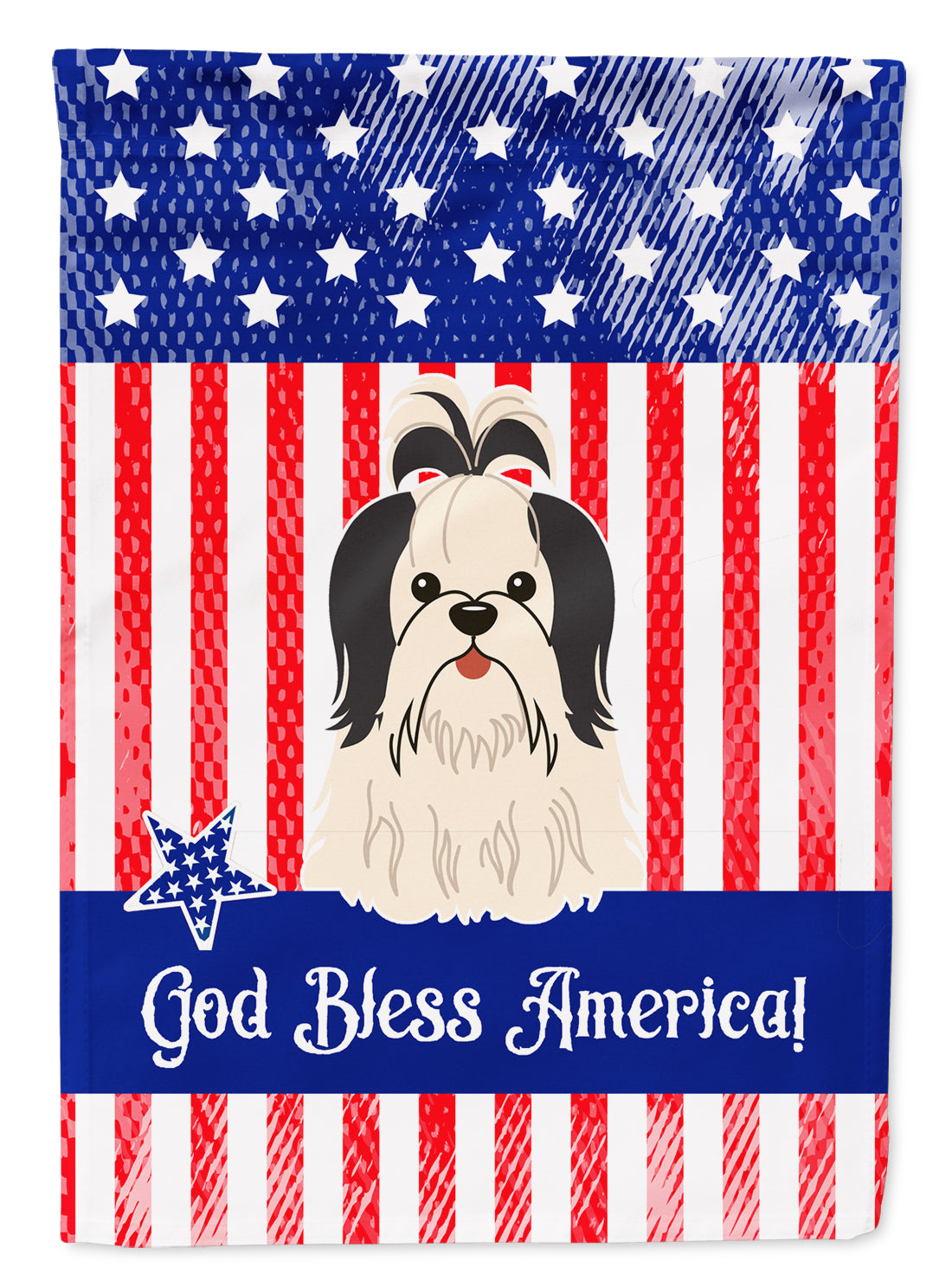 Patriotic USA Shih Tzu Black White Garden Flag Mailbox Decorative Yard Banner Outside Patio Artwork for Flower Beds, Garden Size, Multicolor