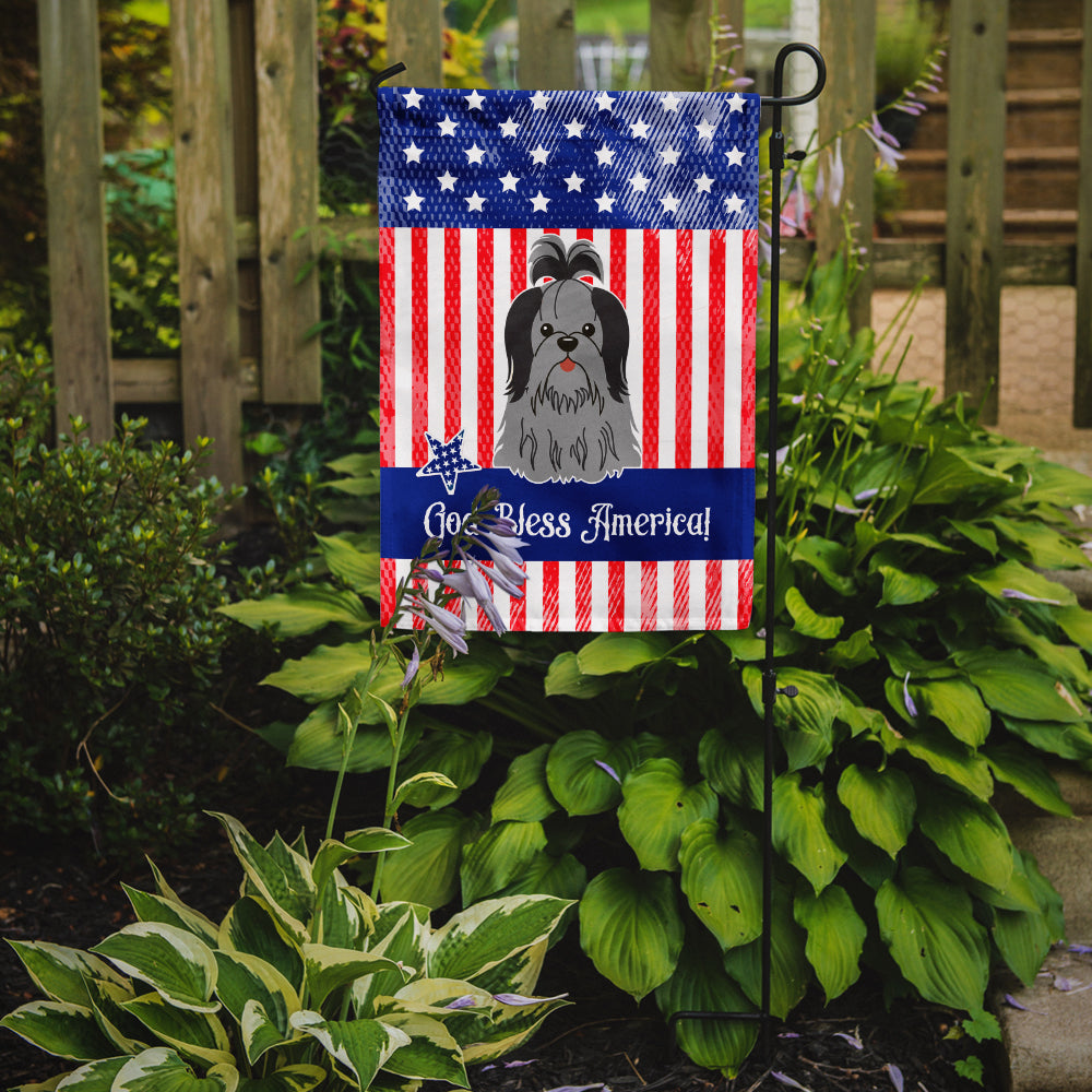 Patriotic USA Shih Tzu Black Silver Garden Flag Mailbox Decorative Yard Banner Outside Patio Artwork for Flower Beds, Garden Size, Multicolor