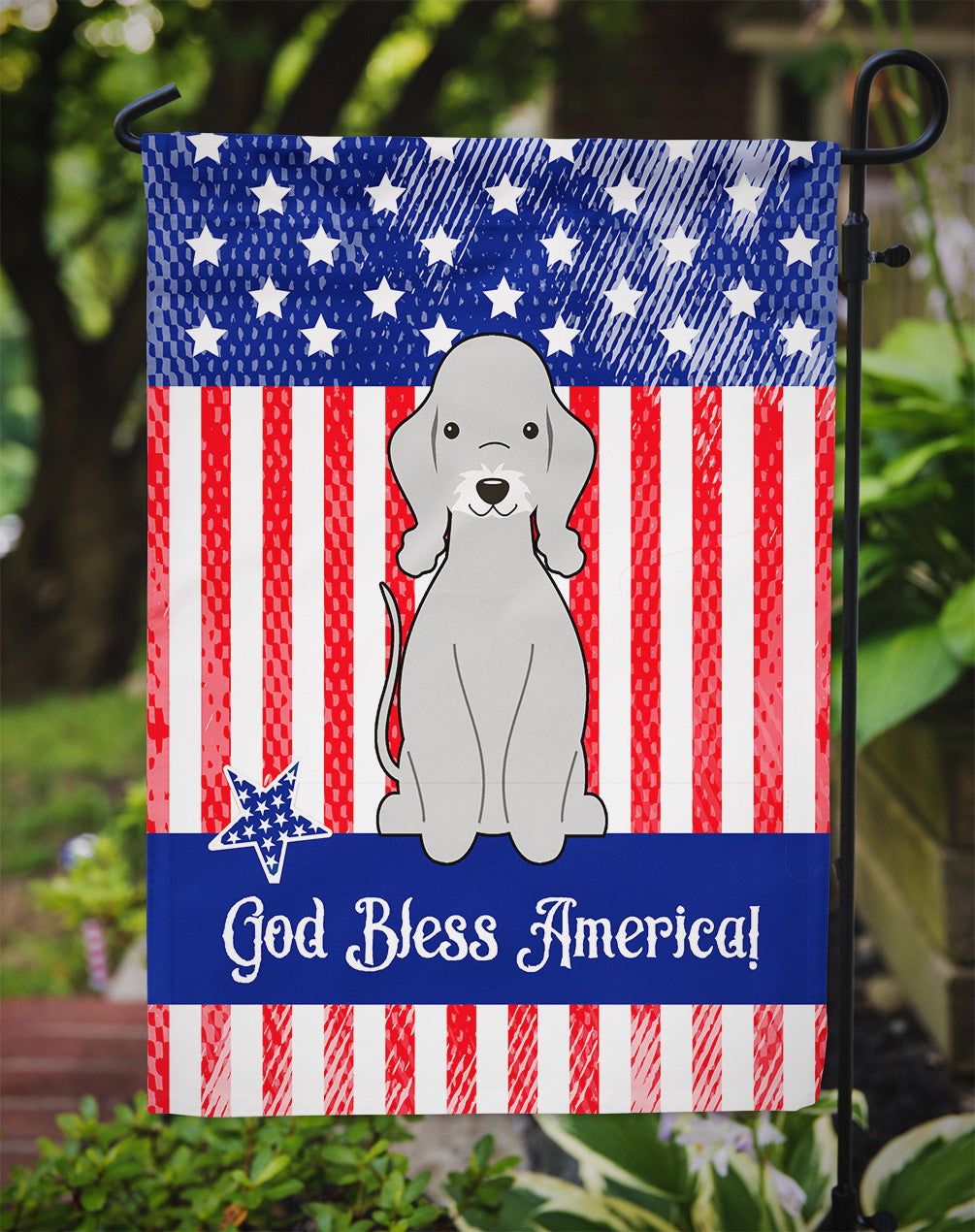 Patriotic USA Bedlington Terrier Blue Garden Flag Mailbox Decorative Yard Banner Outside Patio Artwork for Flower Beds, Garden Size, Multicolor