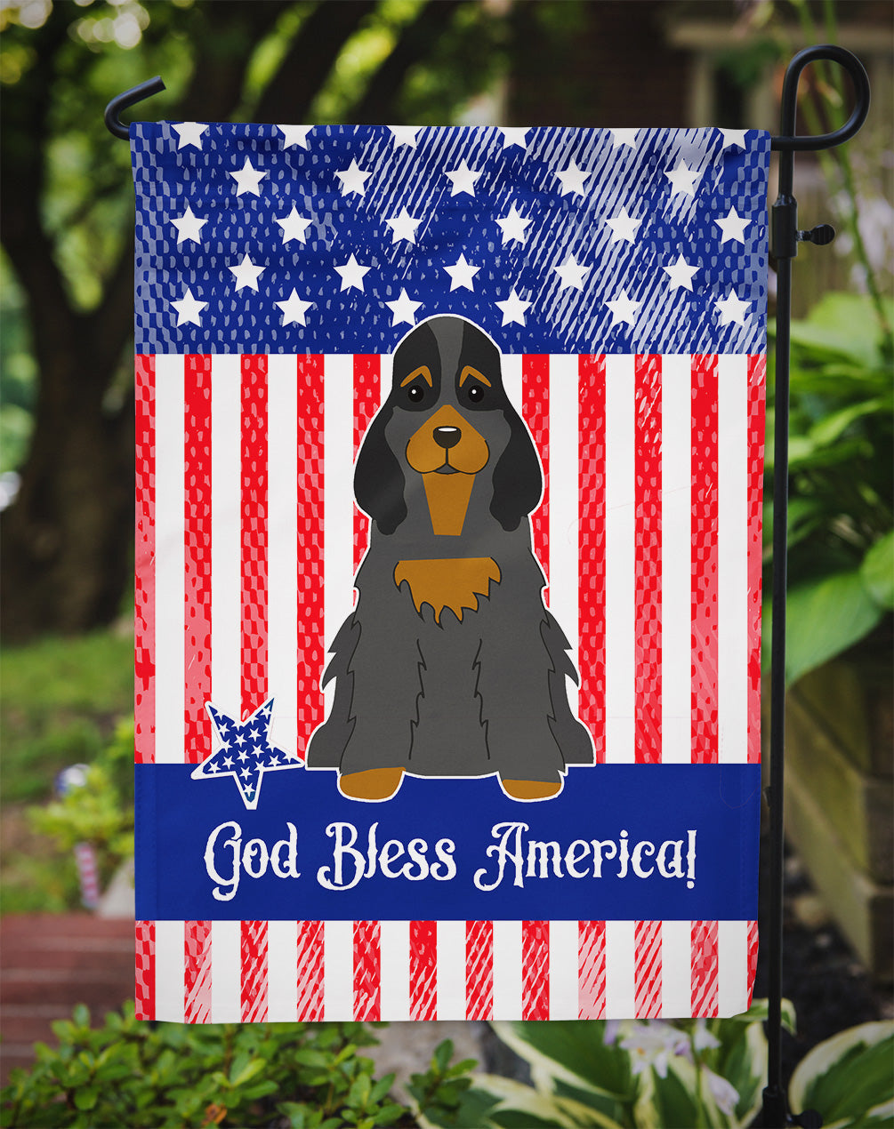 Patriotic USA Cocker Spaniel Black Tan Garden Flag Mailbox Decorative Yard Banner Outside Patio Artwork for Flower Beds, Garden Size, Multicolor