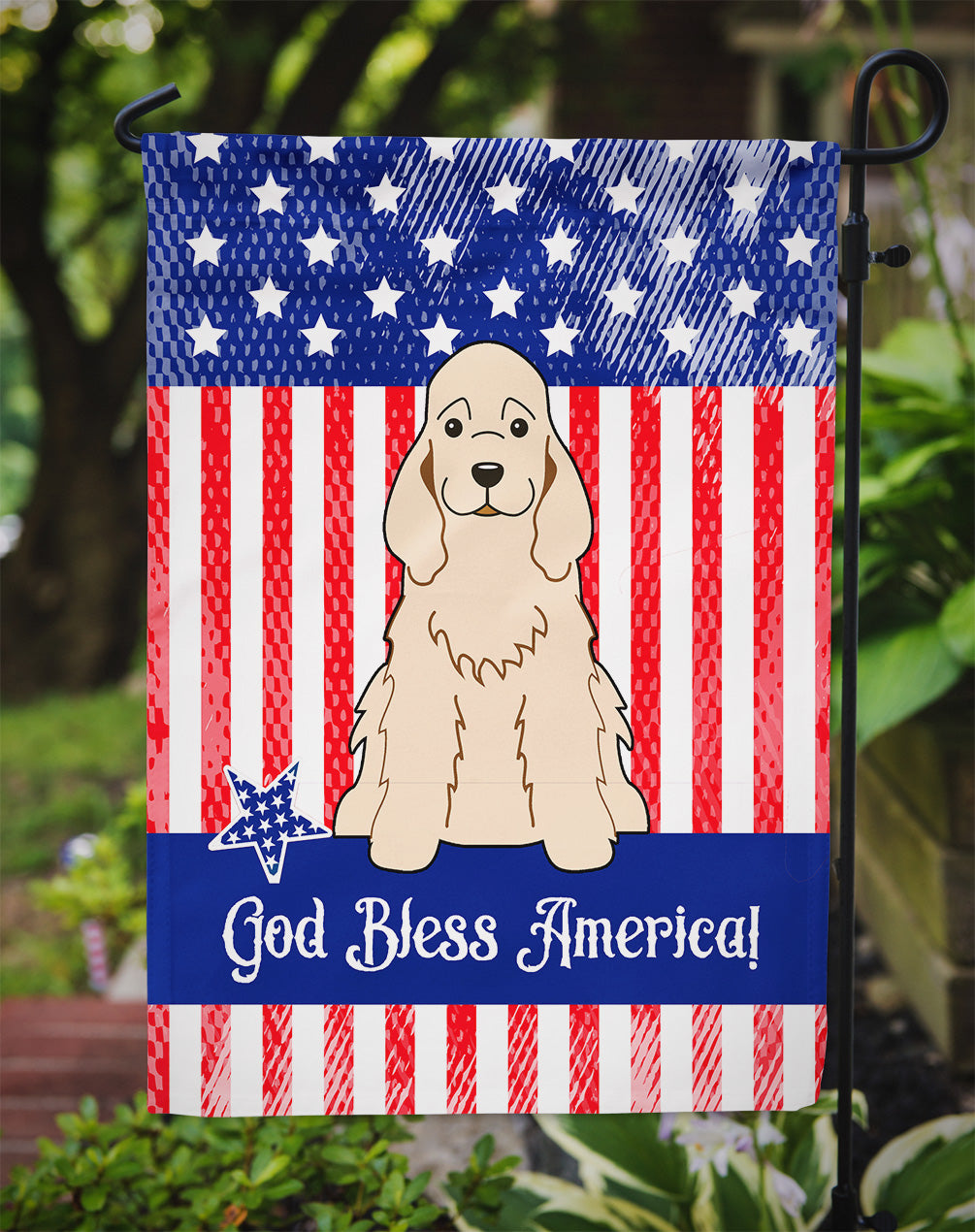 Patriotic USA Cocker Spaniel Buff Garden Flag Mailbox Decorative Yard Banner Outside Patio Artwork for Flower Beds, Garden Size, Multicolor