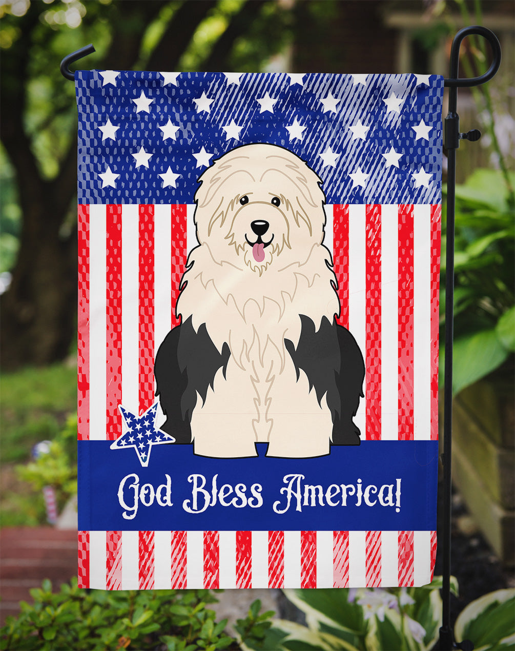 Patriotic USA Old English Sheepdog Garden Flag Mailbox Decorative Yard Banner Outside Patio Artwork for Flower Beds, Garden Size, Multicolor