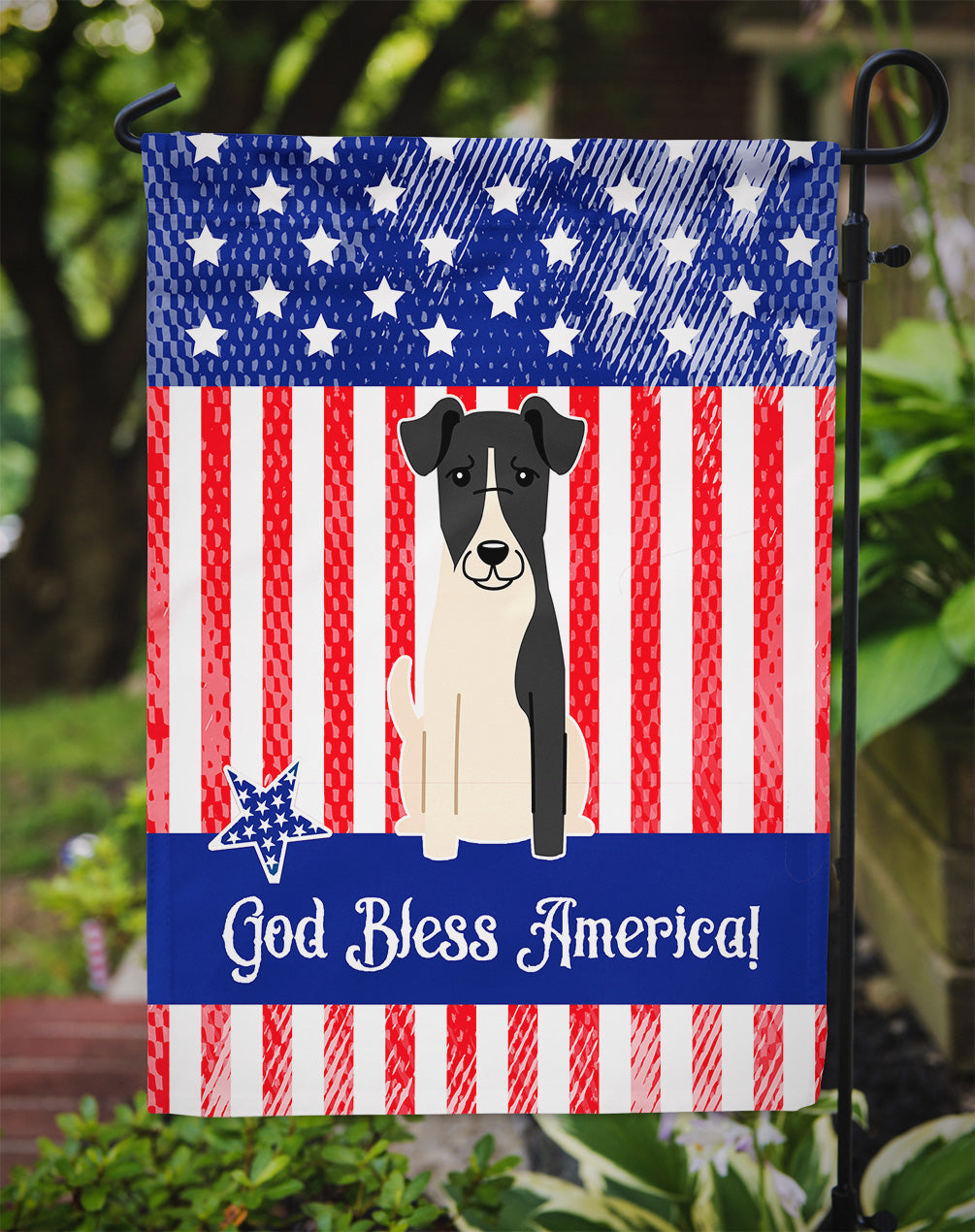 Patriotic USA Smooth Fox Terrier Garden Flag Mailbox Decorative Yard Banner Outside Patio Artwork for Flower Beds, Garden Size, Multicolor