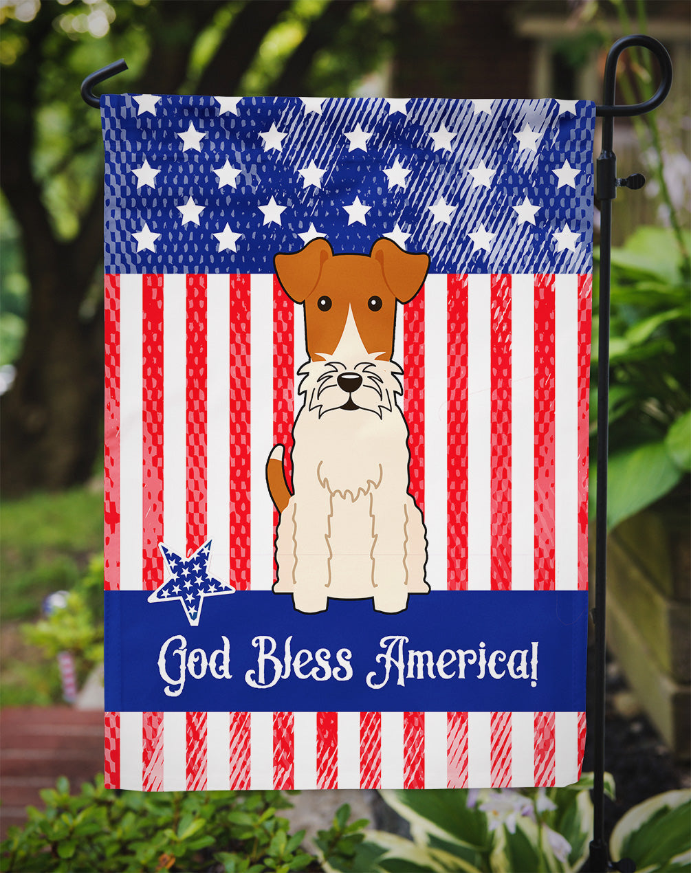 Patriotic USA Wire Fox Terrier Garden Flag Mailbox Decorative Yard Banner Outside Patio Artwork for Flower Beds, Garden Size, Multicolor
