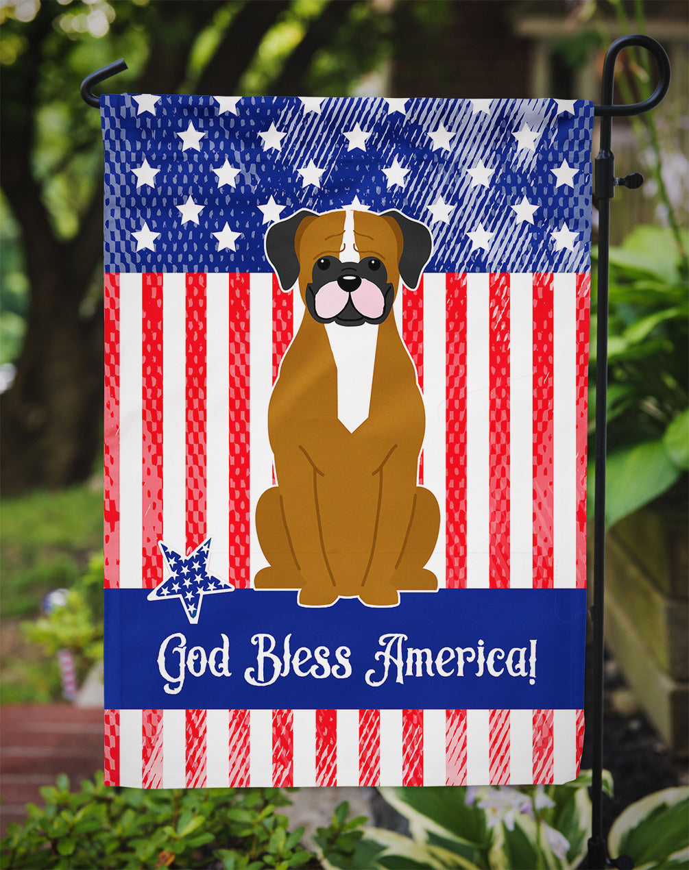 Patriotic USA Flashy Fawn Boxer Garden Flag Mailbox Decorative Yard Banner Outside Patio Artwork for Flower Beds, Garden Size, Multicolor
