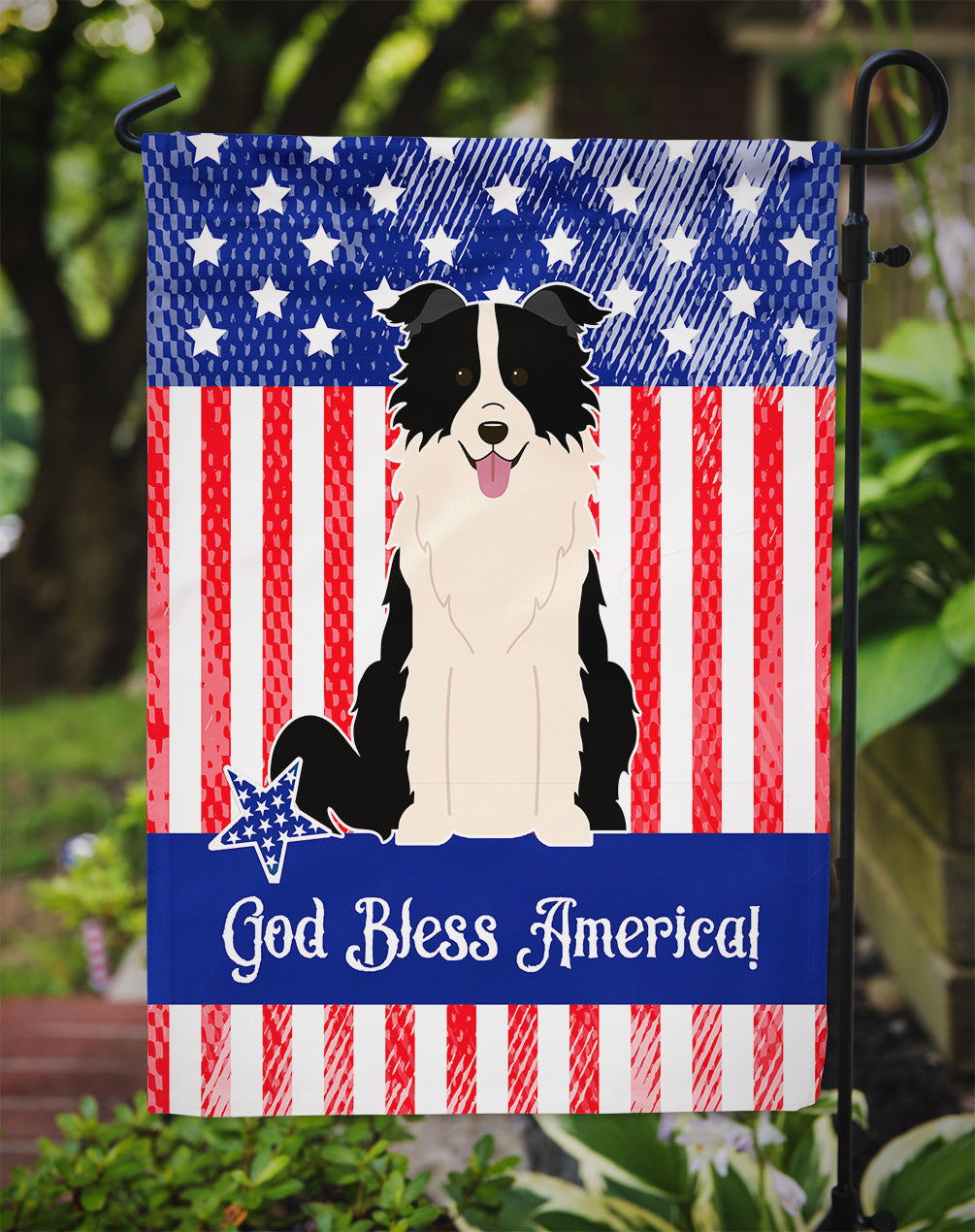 Patriotic USA Border Collie Black White Garden Flag Mailbox Decorative Yard Banner Outside Patio Artwork for Flower Beds, Garden Size, Multicolor