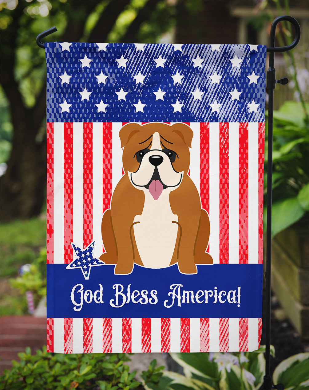 Patriotic USA English Bulldog Red White Garden Flag Mailbox Decorative Yard Banner Outside Patio Artwork for Flower Beds, Garden Size, Multicolor