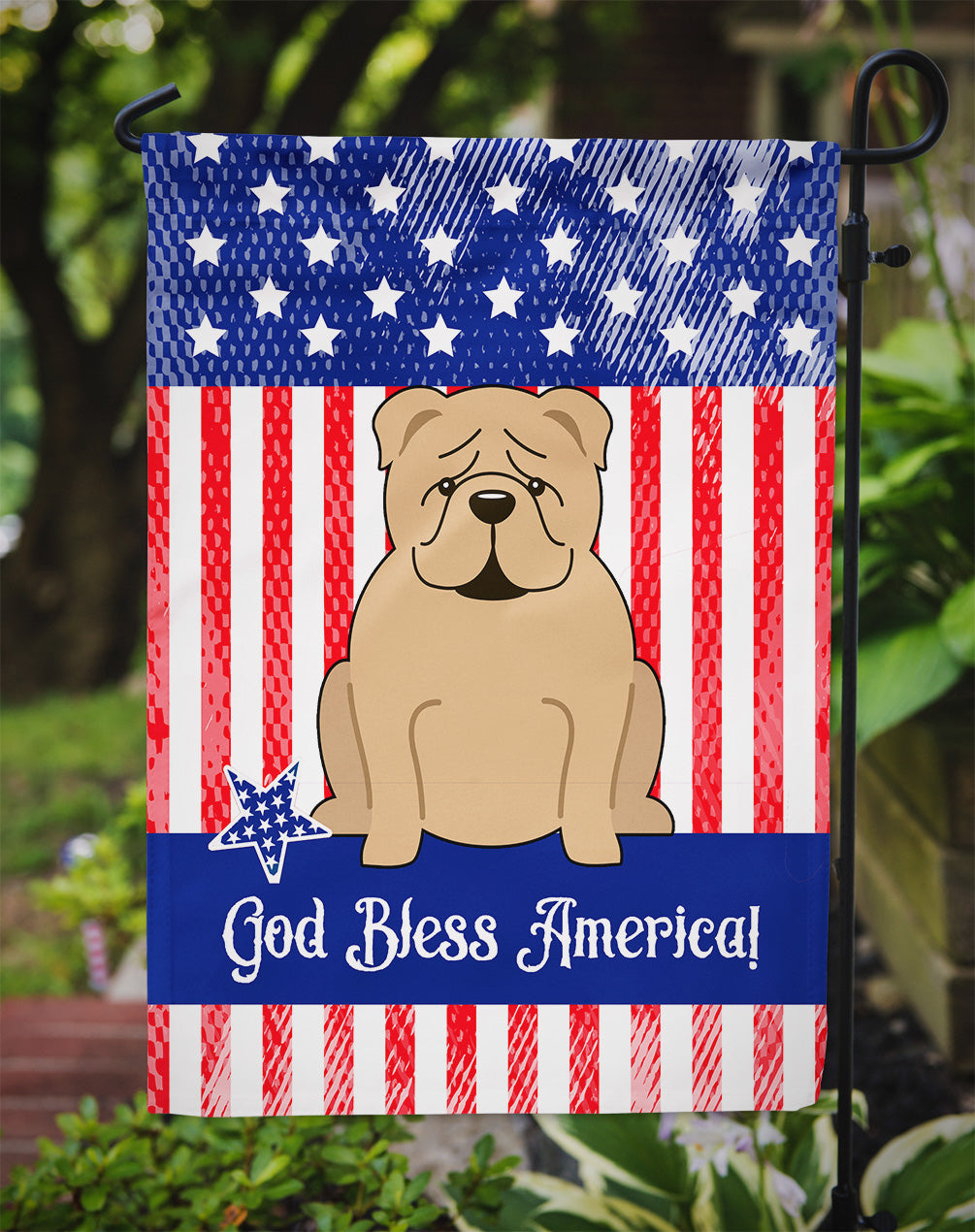 Patriotic USA English Bulldog Fawn Garden Flag Mailbox Decorative Yard Banner Outside Patio Artwork for Flower Beds, Garden Size, Multicolor