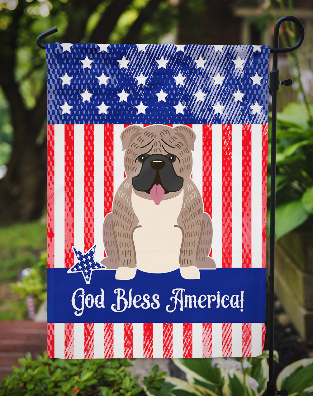 Patriotic USA English Bulldog Grey Brindle Garden Flag Mailbox Decorative Yard Banner Outside Patio Artwork for Flower Beds, Garden Size, Multicolor