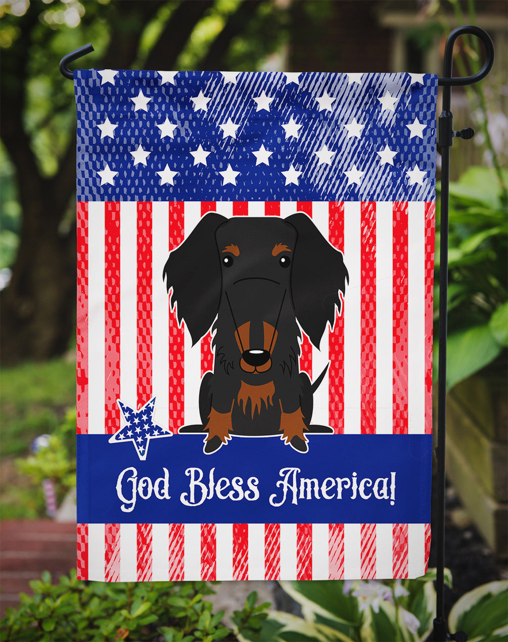 Patriotic USA Wire Haired Dachshund Black Tan Garden Flag Mailbox Decorative Yard Banner Outside Patio Artwork for Flower Beds, Garden Size, Multicolor