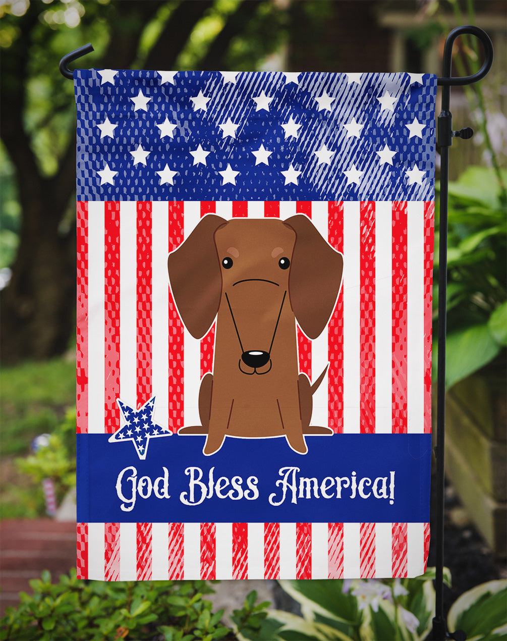 Patriotic USA Dachshund Red Brown Garden Flag Mailbox Decorative Yard Banner Outside Patio Artwork for Flower Beds, Garden Size, Multicolor