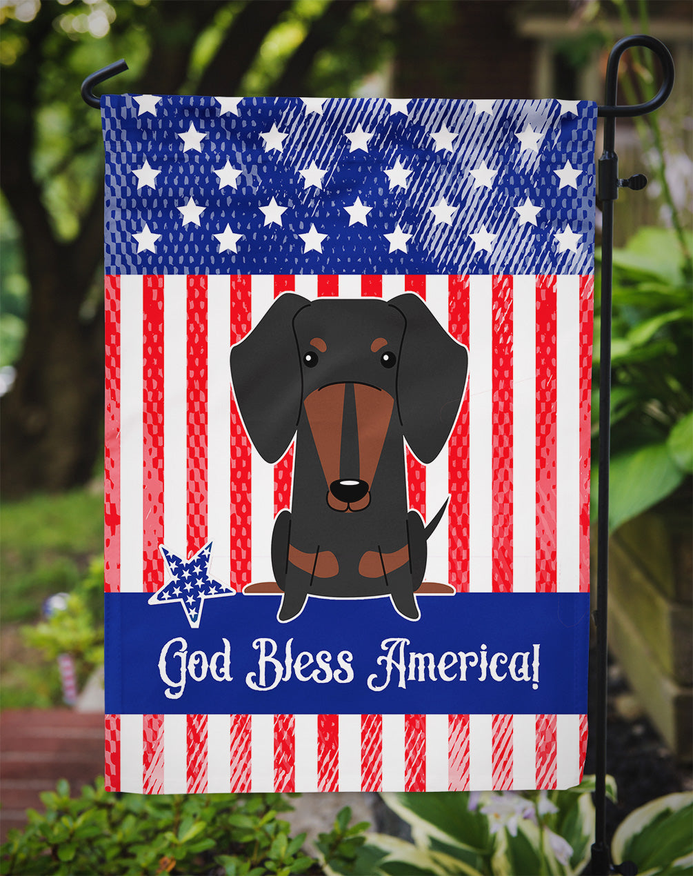 Patriotic USA Dachshund Black Tan Garden Flag Mailbox Decorative Yard Banner Outside Patio Artwork for Flower Beds, Garden Size, Multicolor