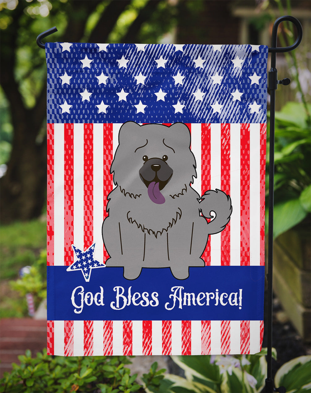 Patriotic USA Chow Chow Blue Garden Flag Mailbox Decorative Yard Banner Outside Patio Artwork for Flower Beds, Garden Size, Multicolor
