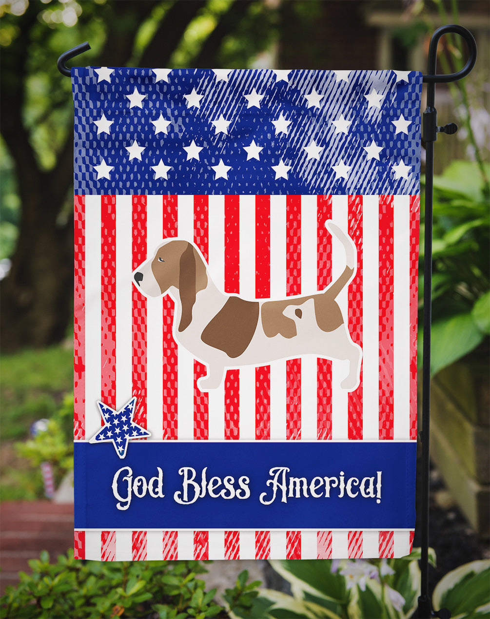 USA Patriotic Basset Hound Garden Flag Mailbox Decorative Yard Banner Outside Patio Artwork for Flower Beds, Garden Size, Multicolor