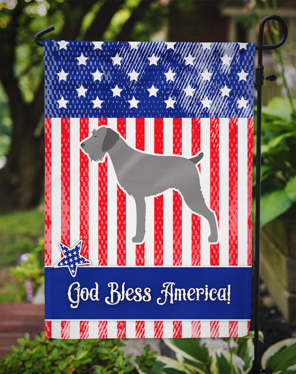 USA Patriotic German Wirehaired Pointer Garden Flag Mailbox Decorative Yard Banner Outside Patio Artwork for Flower Beds, Garden Size, Multicolor