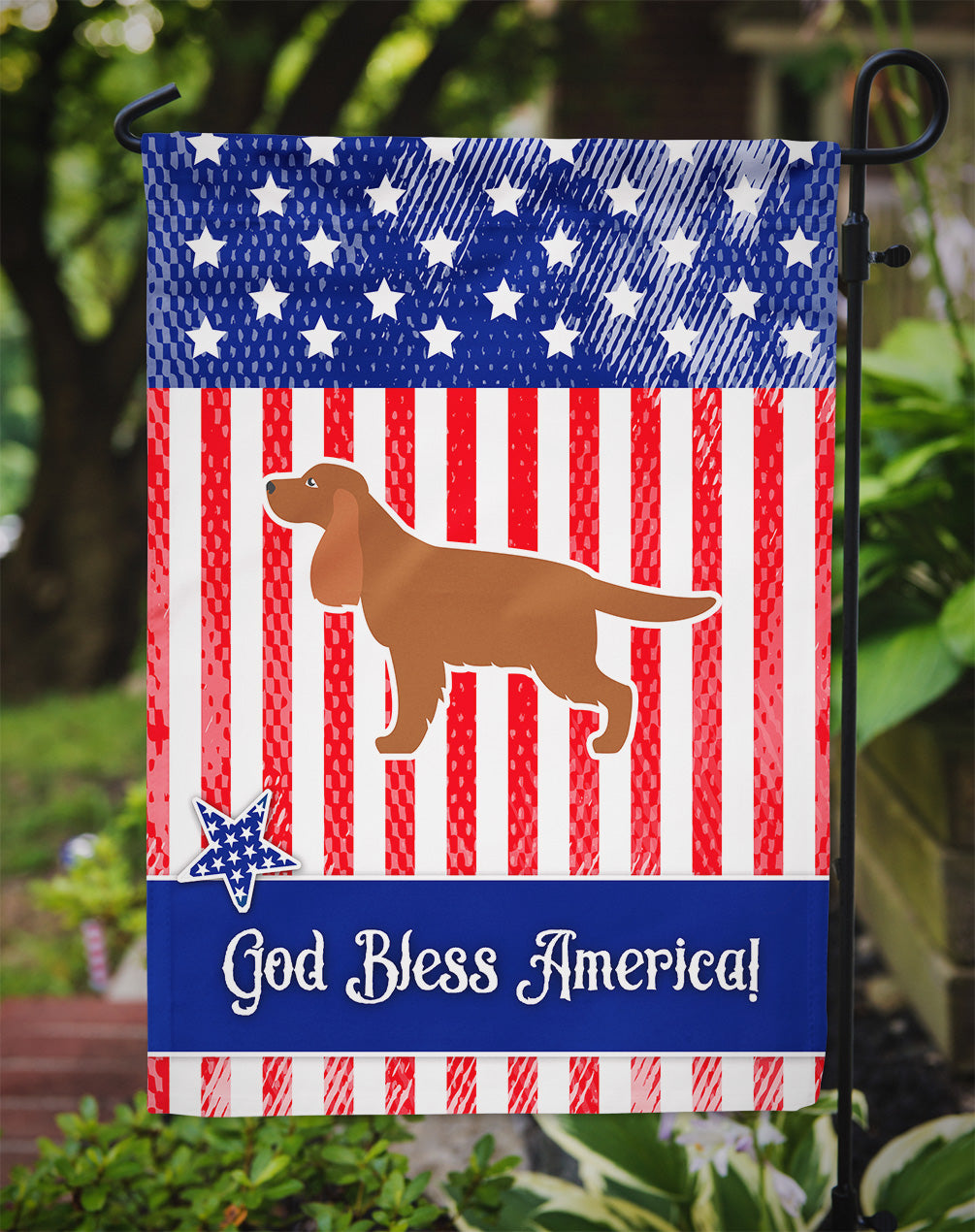 USA Patriotic English Cocker Spaniel Garden Flag Mailbox Decorative Yard Banner Outside Patio Artwork for Flower Beds, Garden Size, Multicolor