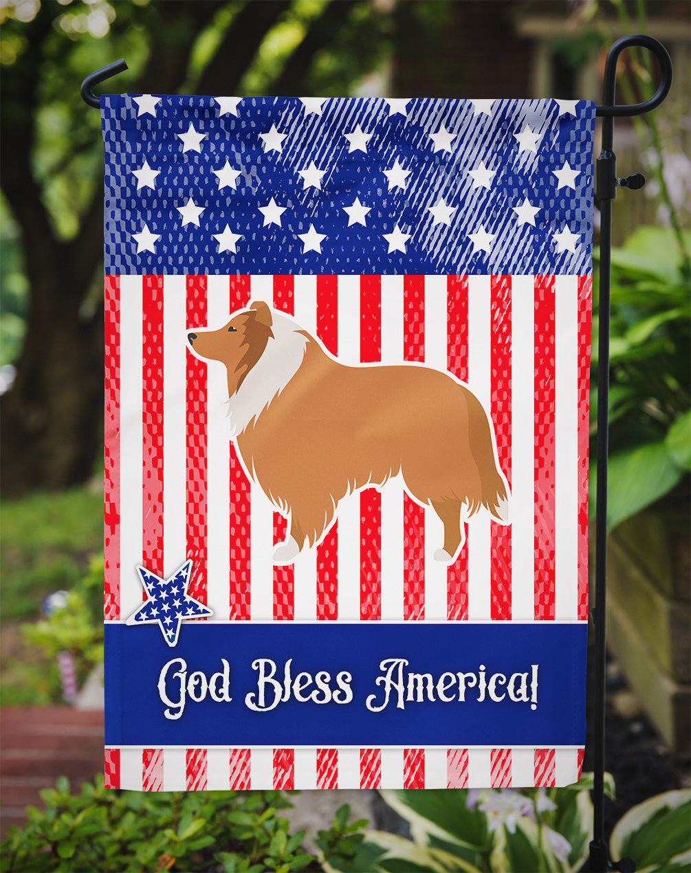 USA Patriotic Collie Garden Flag Mailbox Decorative Yard Banner Outside Patio Artwork for Flower Beds, Garden Size, Multicolor
