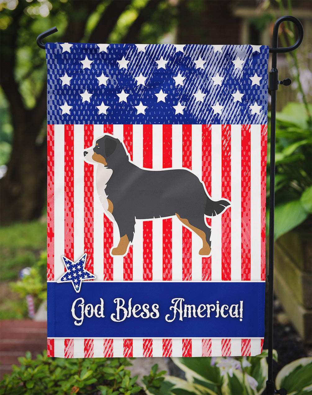 USA Patriotic Bernese Mountain Dog Garden Flag Mailbox Decorative Yard Banner Outside Patio Artwork for Flower Beds, Garden Size, Multicolor