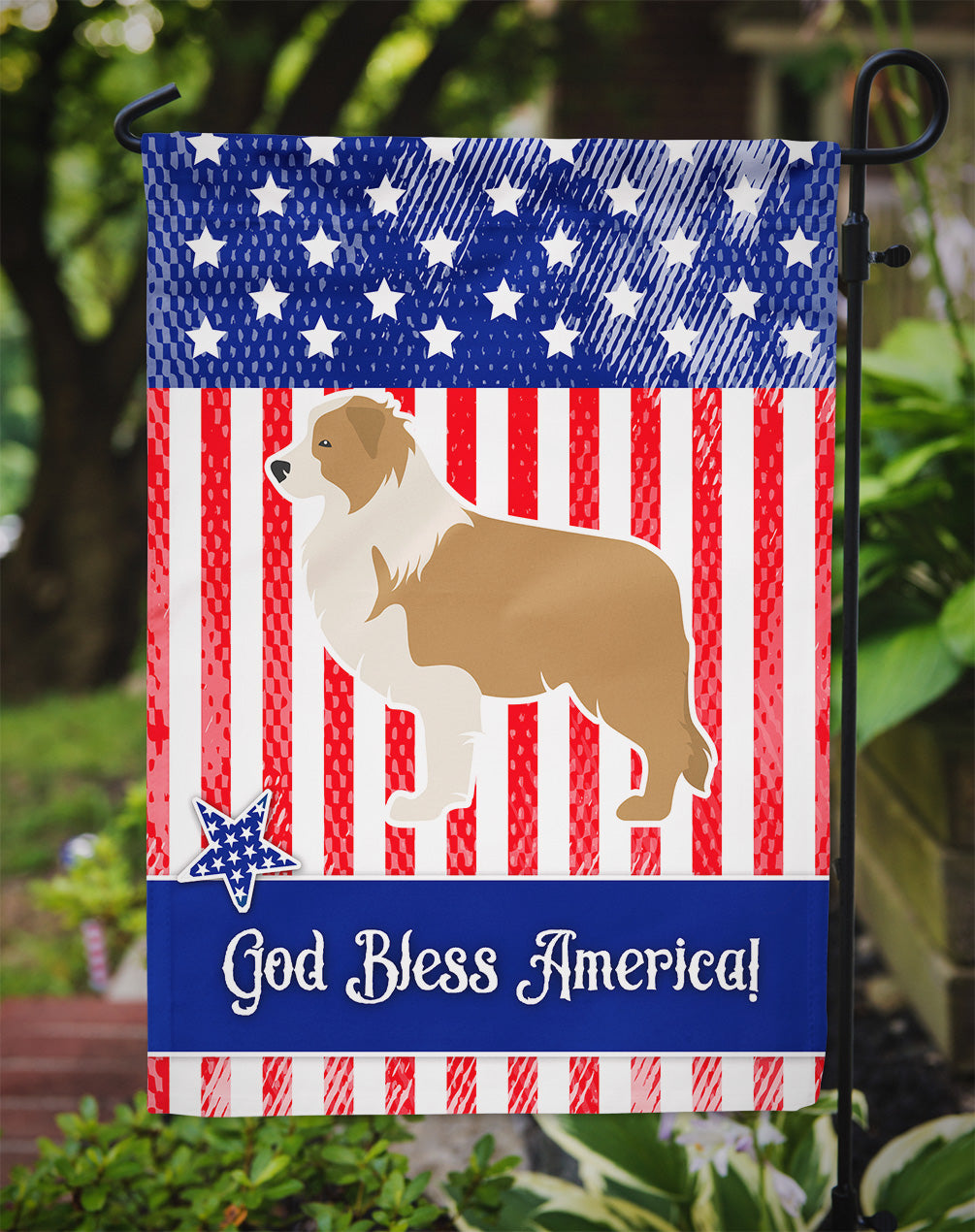 USA Patriotic Red Border Collie Garden Flag Mailbox Decorative Yard Banner Outside Patio Artwork for Flower Beds, Garden Size, Multicolor