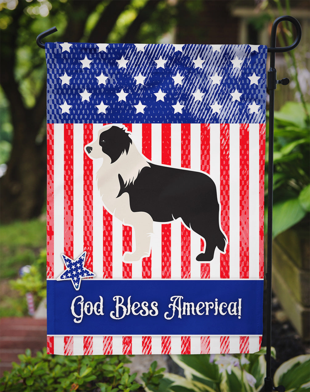USA Patriotic Black Border Collie Garden Flag Mailbox Decorative Yard Banner Outside Patio Artwork for Flower Beds, Garden Size, Multicolor