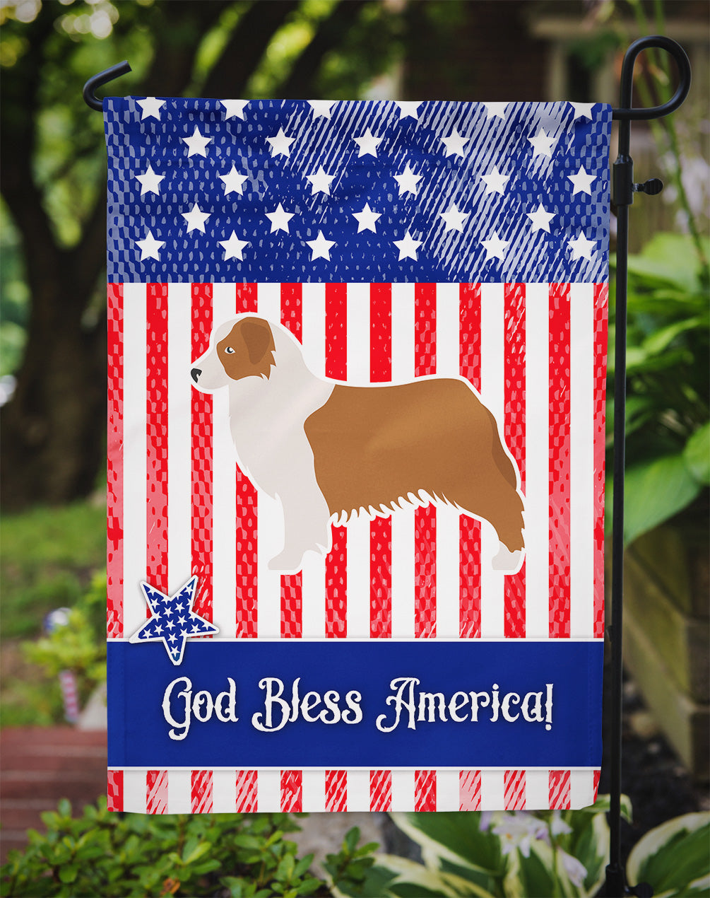 USA Patriotic Australian Shepherd Dog Garden Flag Mailbox Decorative Yard Banner Outside Patio Artwork for Flower Beds, Garden Size, Multicolor
