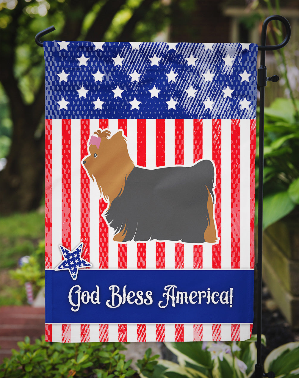 USA Patriotic Yorkshire Terrier Yorkie Garden Flag Mailbox Decorative Yard Banner Outside Patio Artwork for Flower Beds, Garden Size, Multicolor