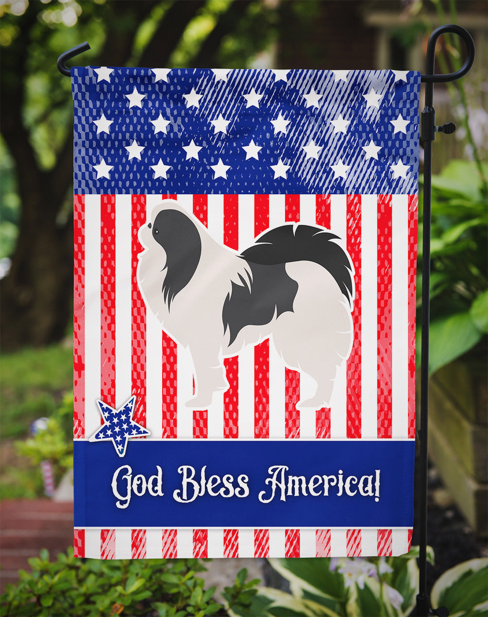 USA Patriotic Japanese Chin Garden Flag Mailbox Decorative Yard Banner Outside Patio Artwork for Flower Beds, Garden Size, Multicolor