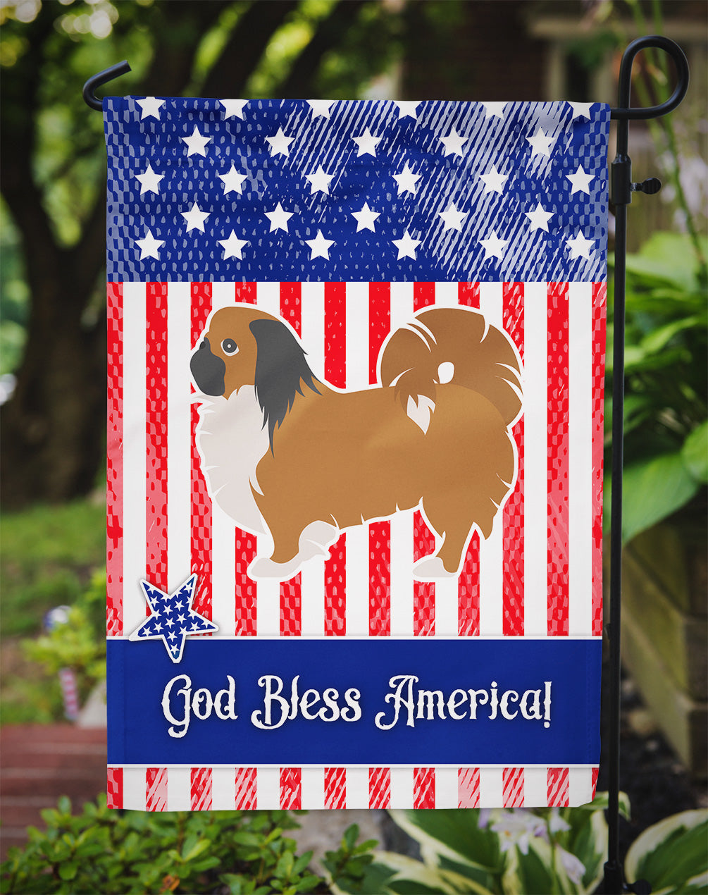 USA Patriotic Pekingese Garden Flag Mailbox Decorative Yard Banner Outside Patio Artwork for Flower Beds, Garden Size, Multicolor