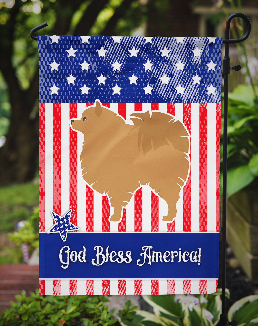 USA Patriotic Pomeranian Garden Flag Mailbox Decorative Yard Banner Outside Patio Artwork for Flower Beds, Garden Size, Multicolor