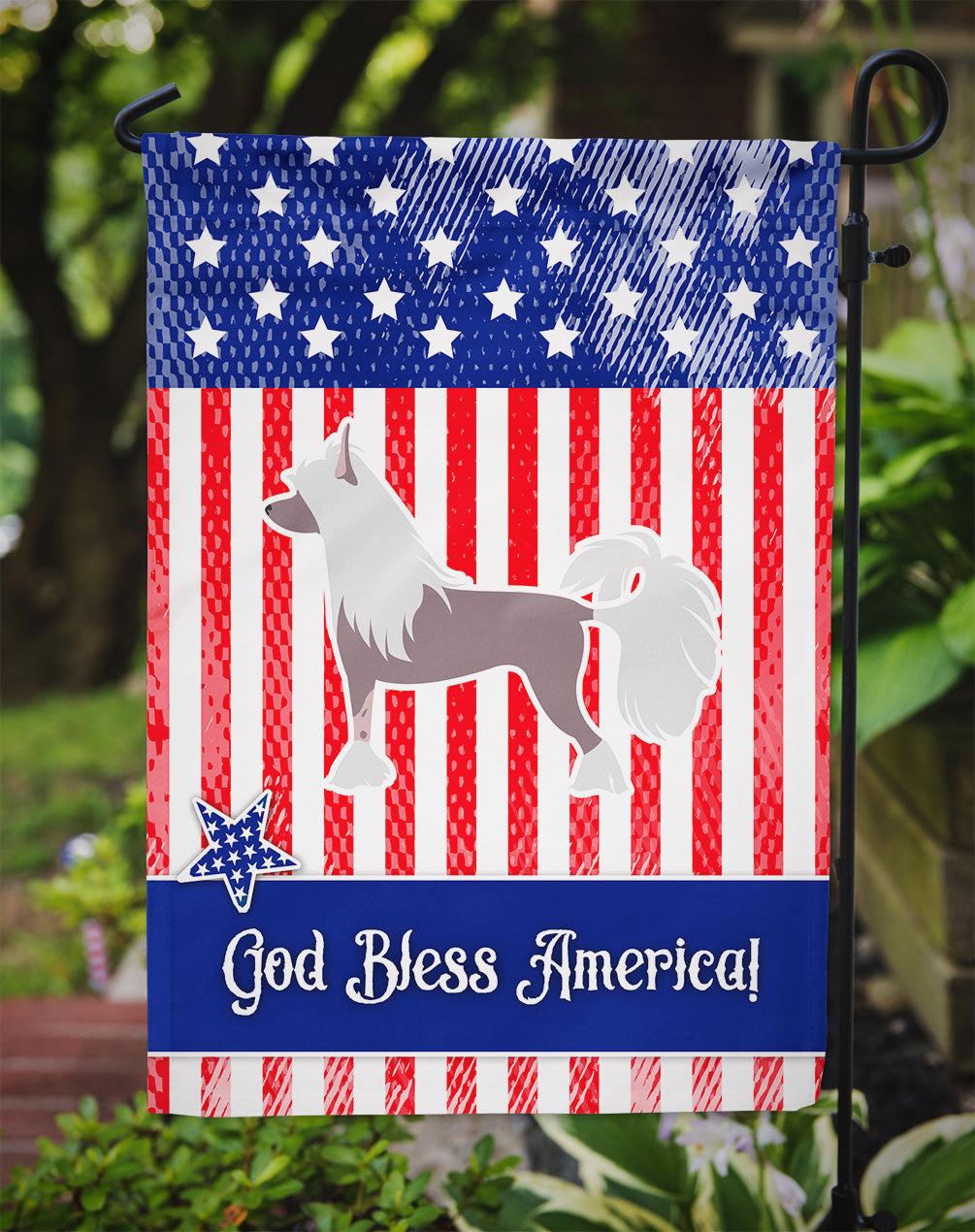 USA Patriotic Chinese Crested Garden Flag Mailbox Decorative Yard Banner Outside Patio Artwork for Flower Beds, Garden Size, Multicolor