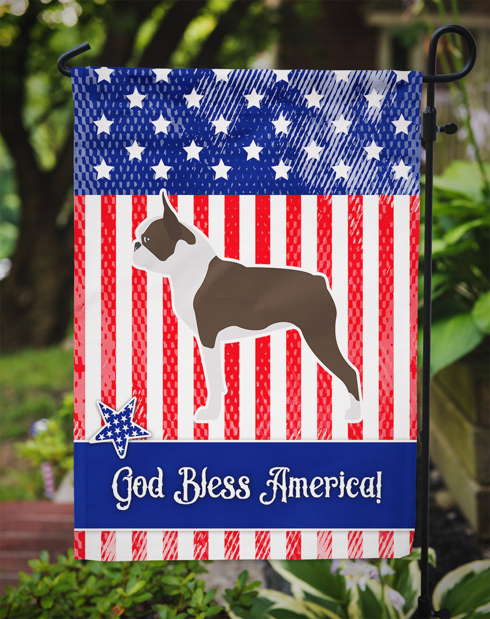 USA Patriotic Boston Terrier Garden Flag Mailbox Decorative Yard Banner Outside Patio Artwork for Flower Beds, Garden Size, Multicolor