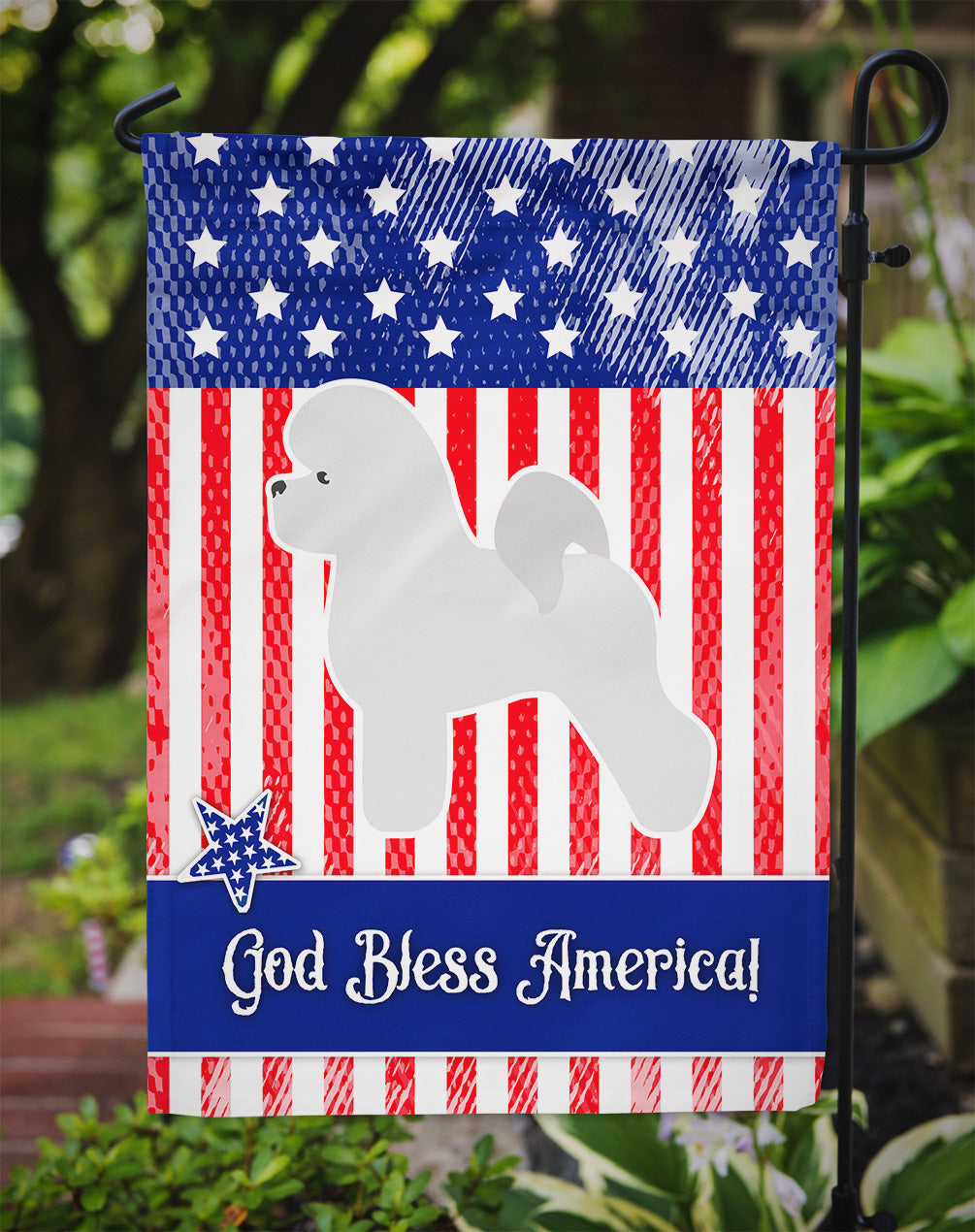 USA Patriotic Bichon Frise Garden Flag Mailbox Decorative Yard Banner Outside Patio Artwork for Flower Beds, Garden Size, Multicolor