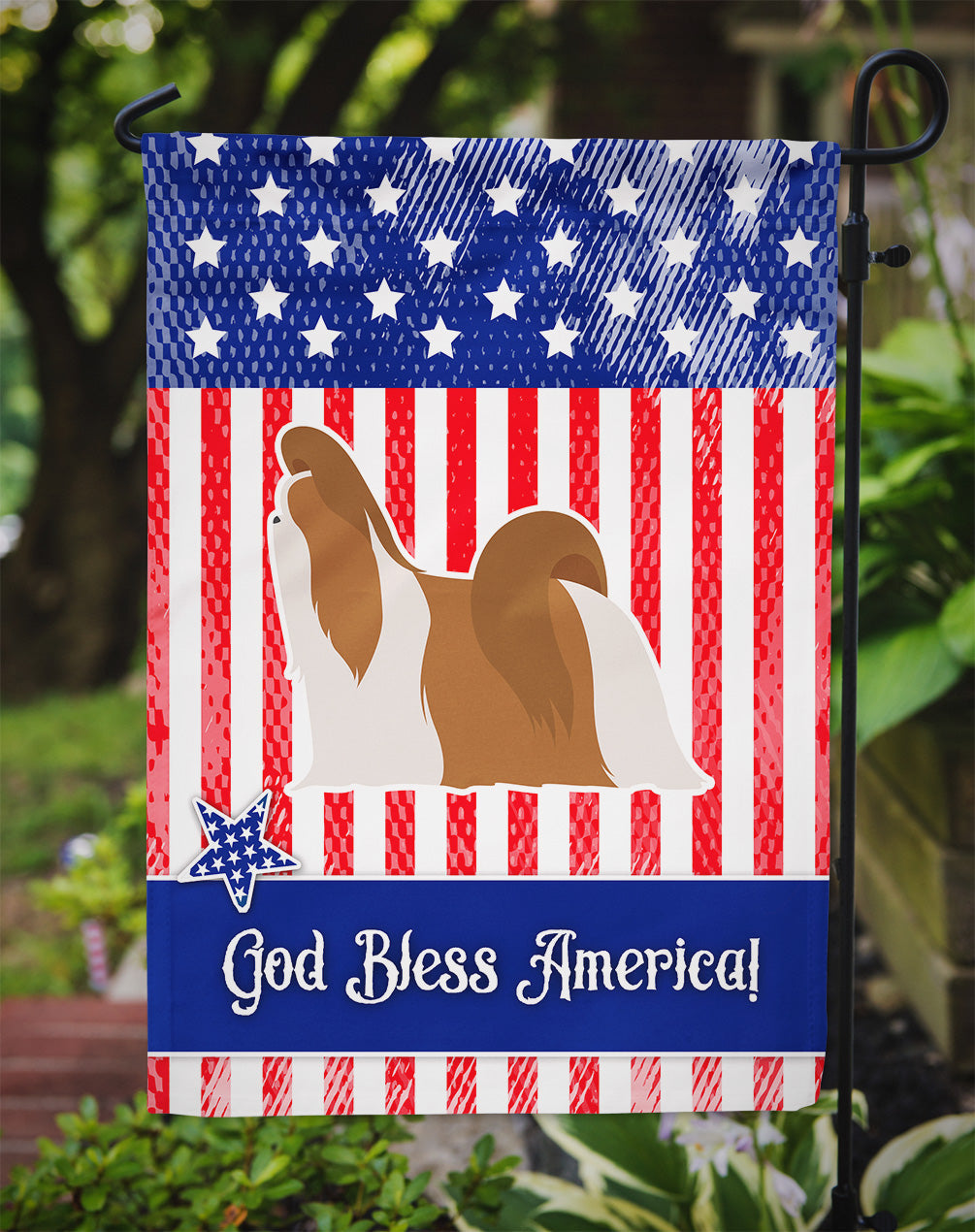 USA Patriotic Shih Tzu Garden Flag Mailbox Decorative Yard Banner Outside Patio Artwork for Flower Beds, Garden Size, Multicolor