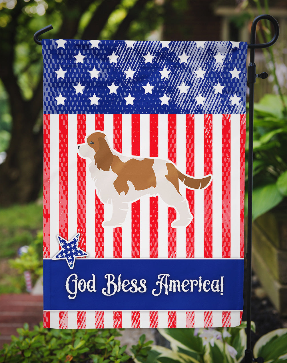 USA Patriotic Cavalier King Charles Spaniel Garden Flag Mailbox Decorative Yard Banner Outside Patio Artwork for Flower Beds, Garden Size, Multicolor