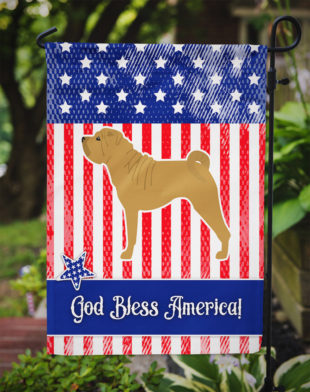 USA Patriotic Shar Pei Garden Flag Mailbox Decorative Yard Banner Outside Patio Artwork for Flower Beds, Garden Size, Multicolor