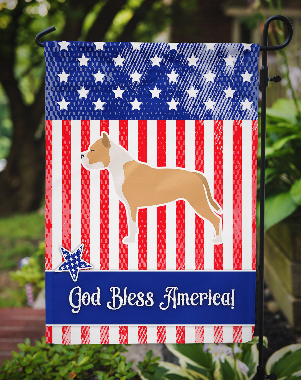USA Patriotic Staffordshire Bull Terrier Garden Flag Mailbox Decorative Yard Banner Outside Patio Artwork for Flower Beds, Garden Size, Multicolor