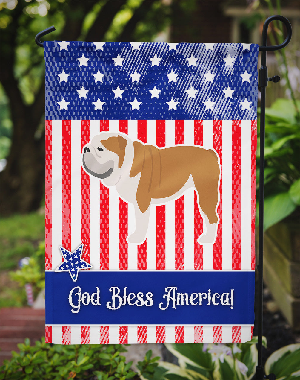 USA Patriotic English Bulldog Garden Flag Mailbox Decorative Yard Banner Outside Patio Artwork for Flower Beds, Garden Size, Multicolor