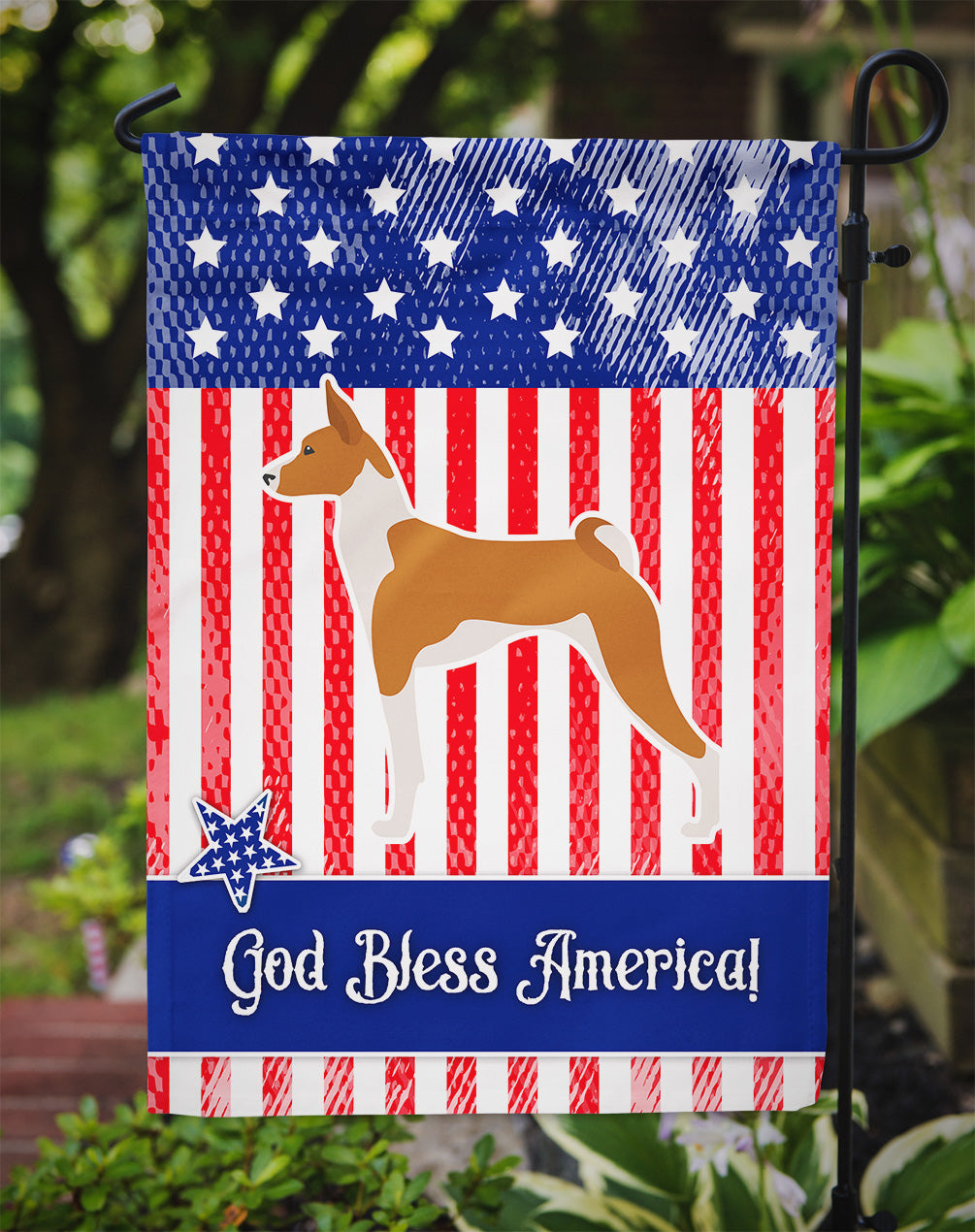 USA Patriotic Basenji Garden Flag Mailbox Decorative Yard Banner Outside Patio Artwork for Flower Beds, Garden Size, Multicolor