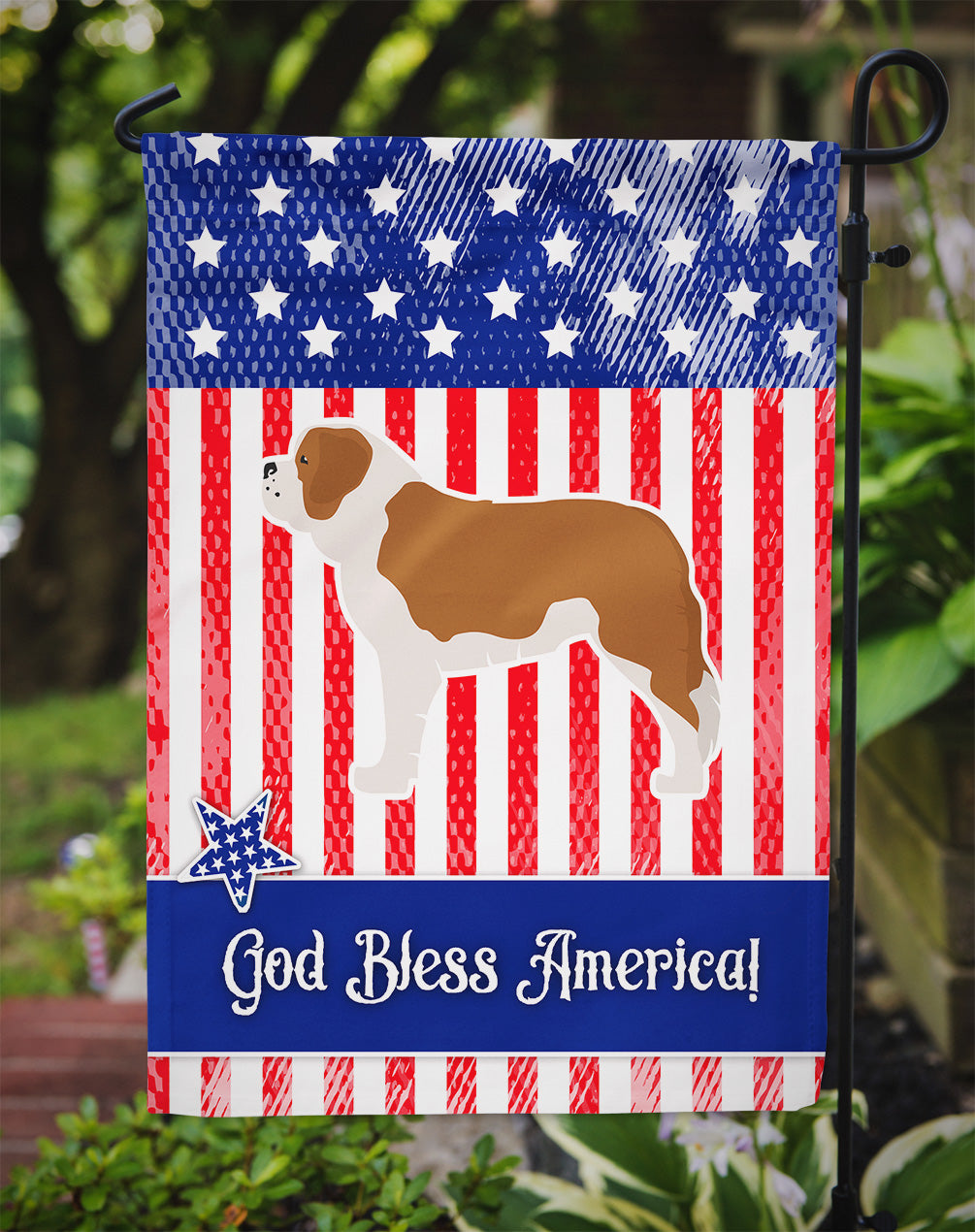 USA Patriotic Saint Bernard Garden Flag Mailbox Decorative Yard Banner Outside Patio Artwork for Flower Beds, Garden Size, Multicolor