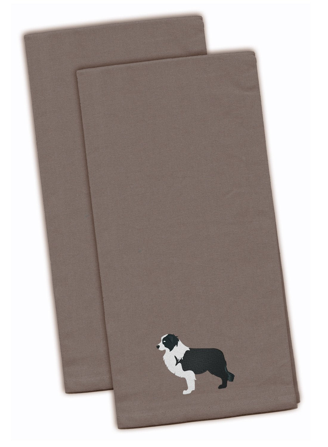 Black Border Collie Embroidered Kitchen Towels - Gray Decorative Dish Towels - Set of 2 BB3423GYTWE