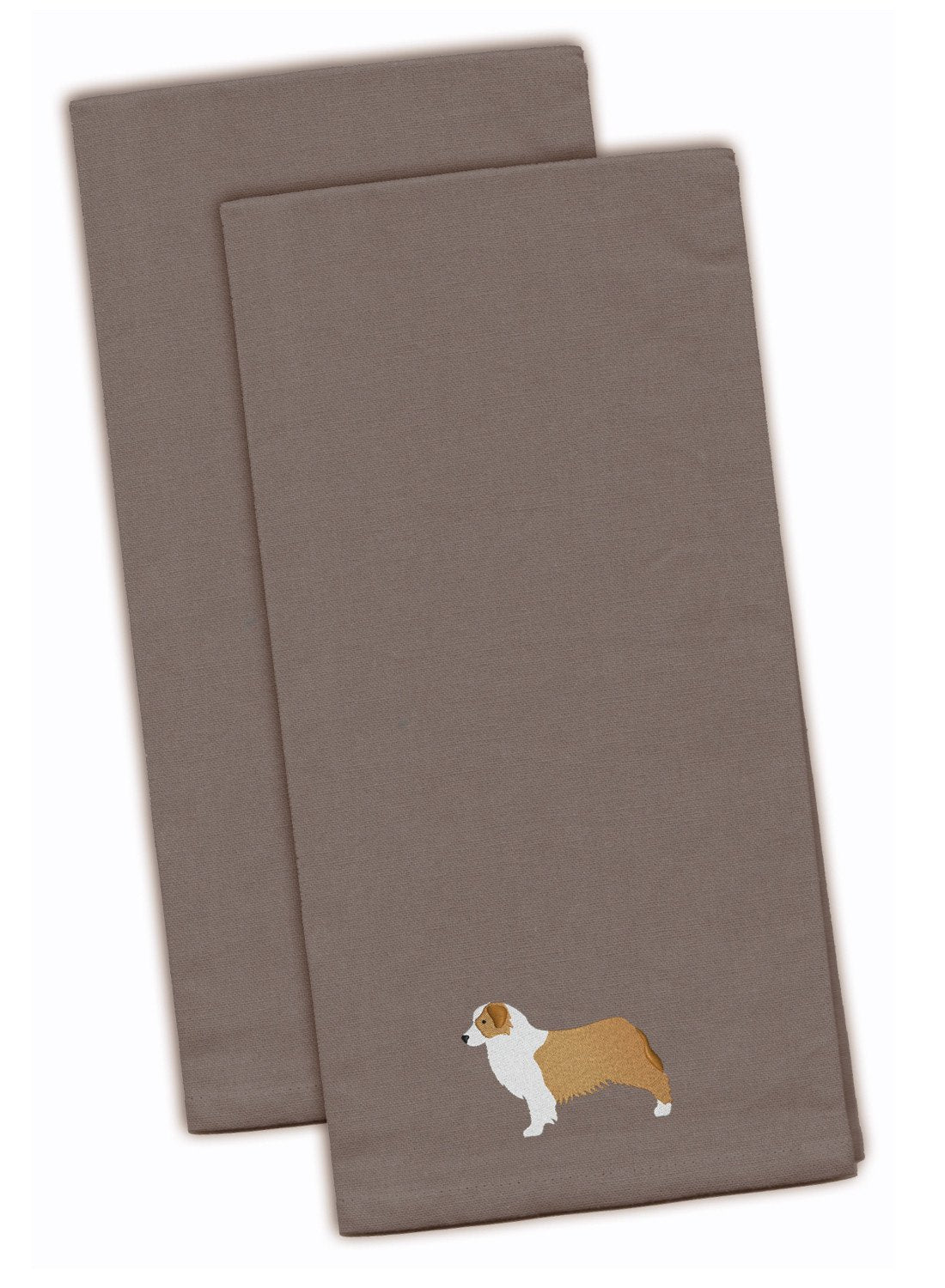Australian Shepherd Dog Embroidered Kitchen Towels - Gray Decorative Dish Towels - Set of 2 BB3433GYTWE