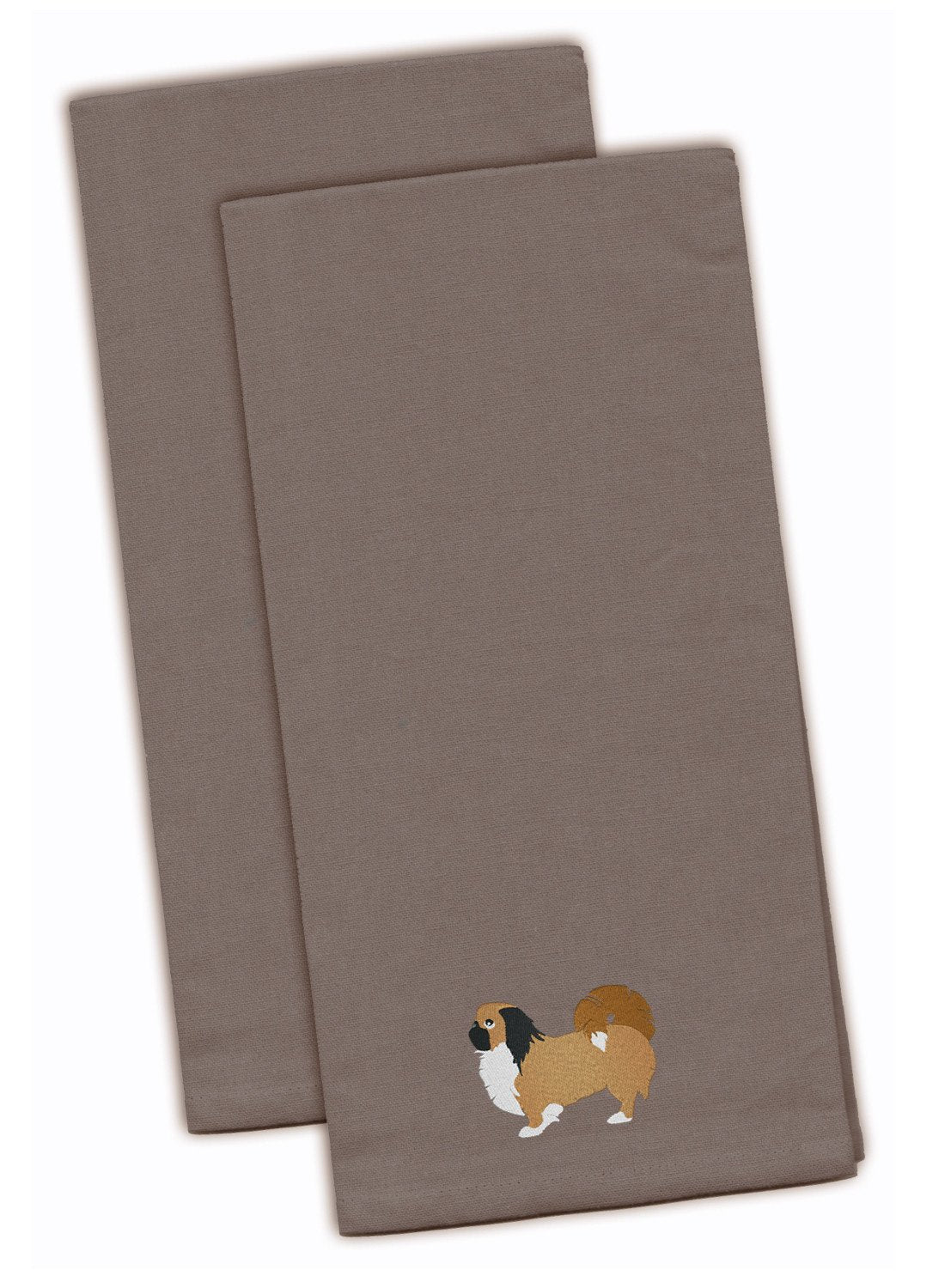 Pekingese Embroidered Kitchen Towels - Gray Decorative Dish Towels - Set of 2 BB3438GYTWE