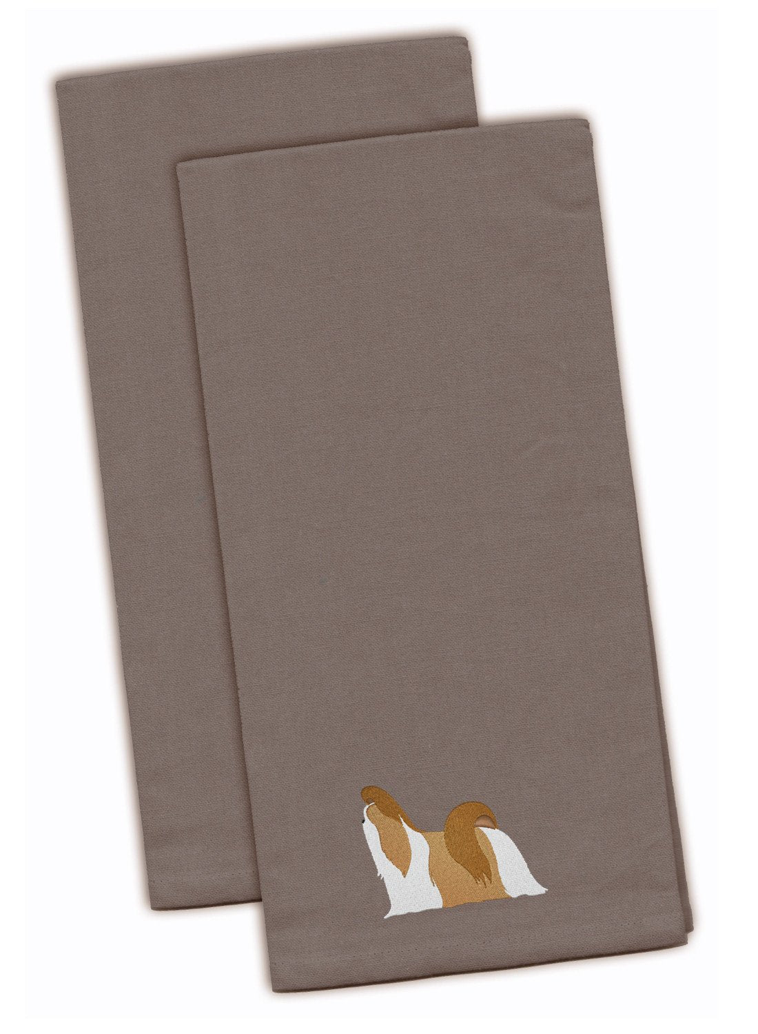 Shih Tzu Embroidered Kitchen Towels - Gray Decorative Dish Towels - Set of 2 BB3446GYTWE