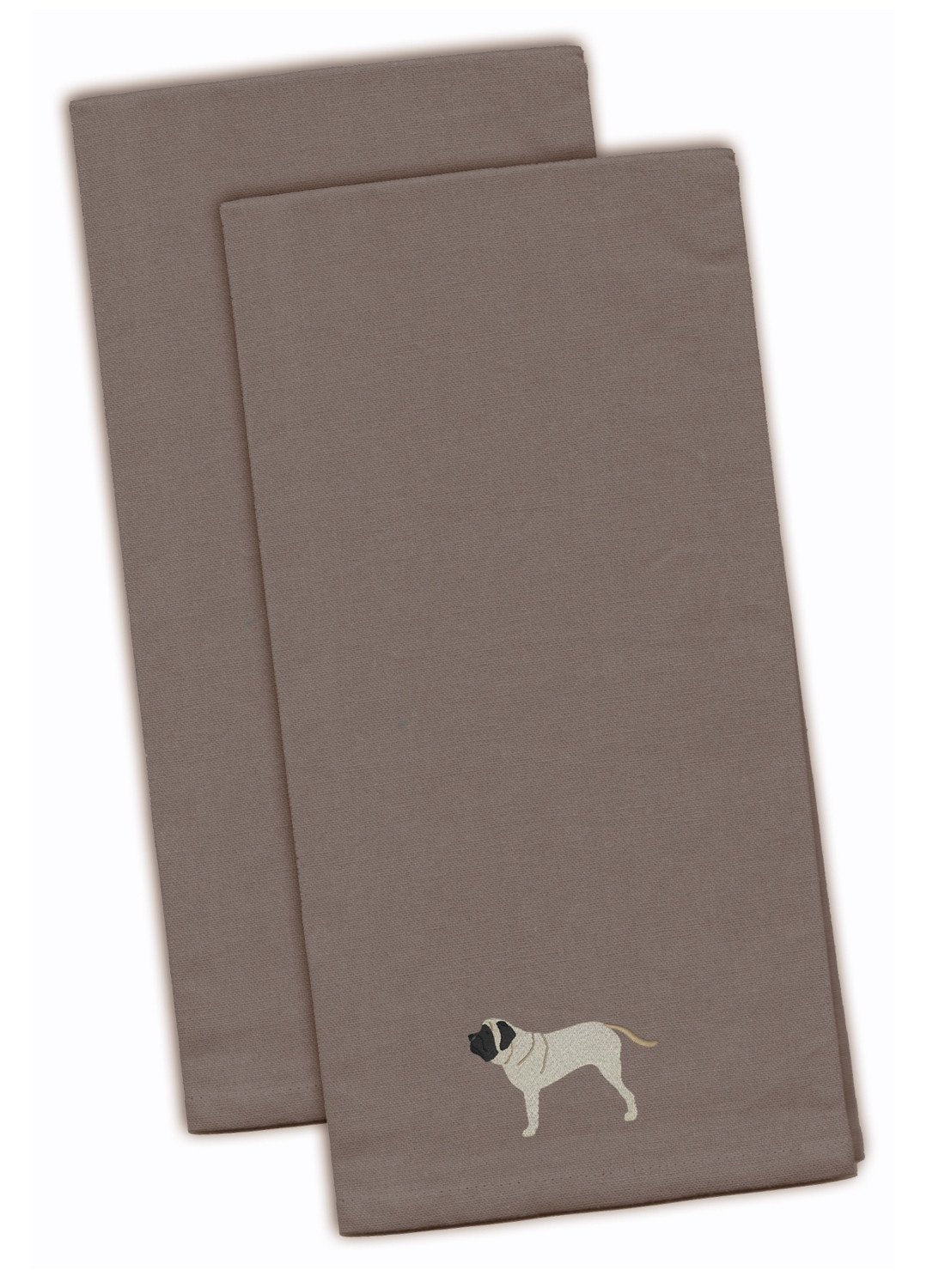 English Mastiff Embroidered Kitchen Towels - Gray Decorative Dish Towels - Set of 2 BB3456GYTWE