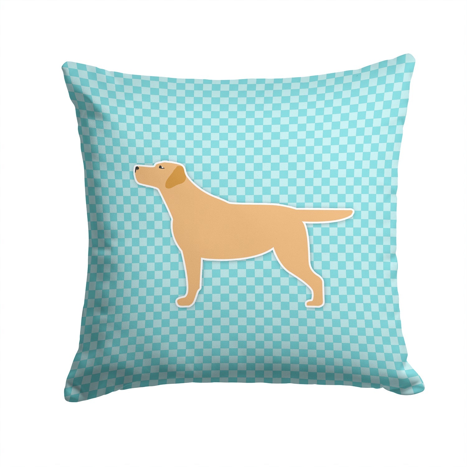 Yellow Labrador Retriever Checkerboard Blue Decorative Throw Pillow 14x14 Indoor Outdoor Accent Cushion, Fabric Cover with Insert for Sofa, Bed, Porch & Living Room