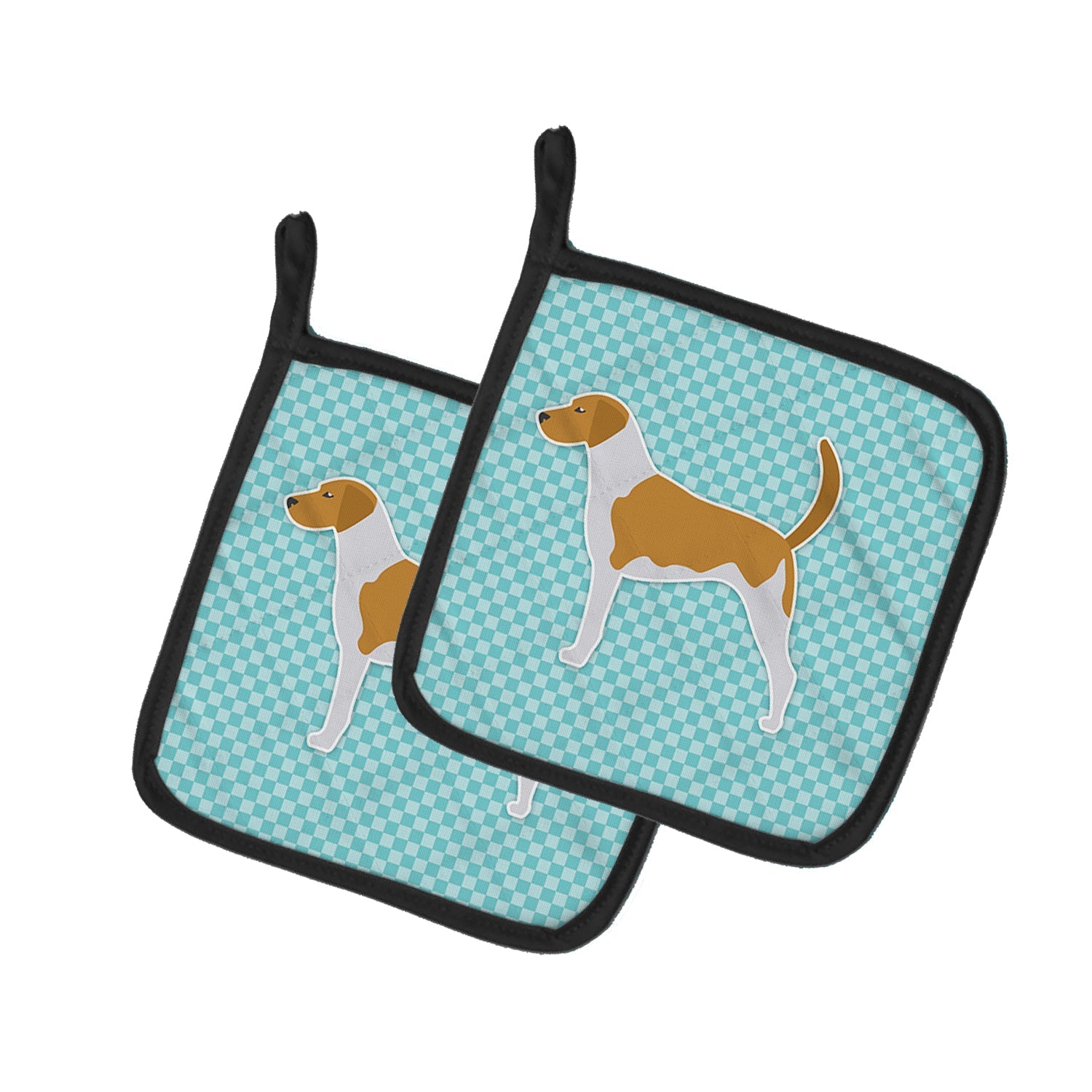 American Foxhound Checkerboard Blue Pot Holder Set of 2 Heat Resistant Quilted Hot Pads 7.5 x 7.5 Inch, Insulated Kitchen Trivets for Cooking & Baking