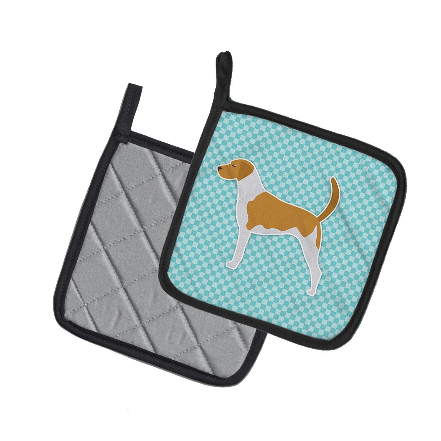 American Foxhound Checkerboard Blue Pot Holder Set of 2 Heat Resistant Quilted Hot Pads 7.5 x 7.5 Inch, Insulated Kitchen Trivets for Cooking & Baking