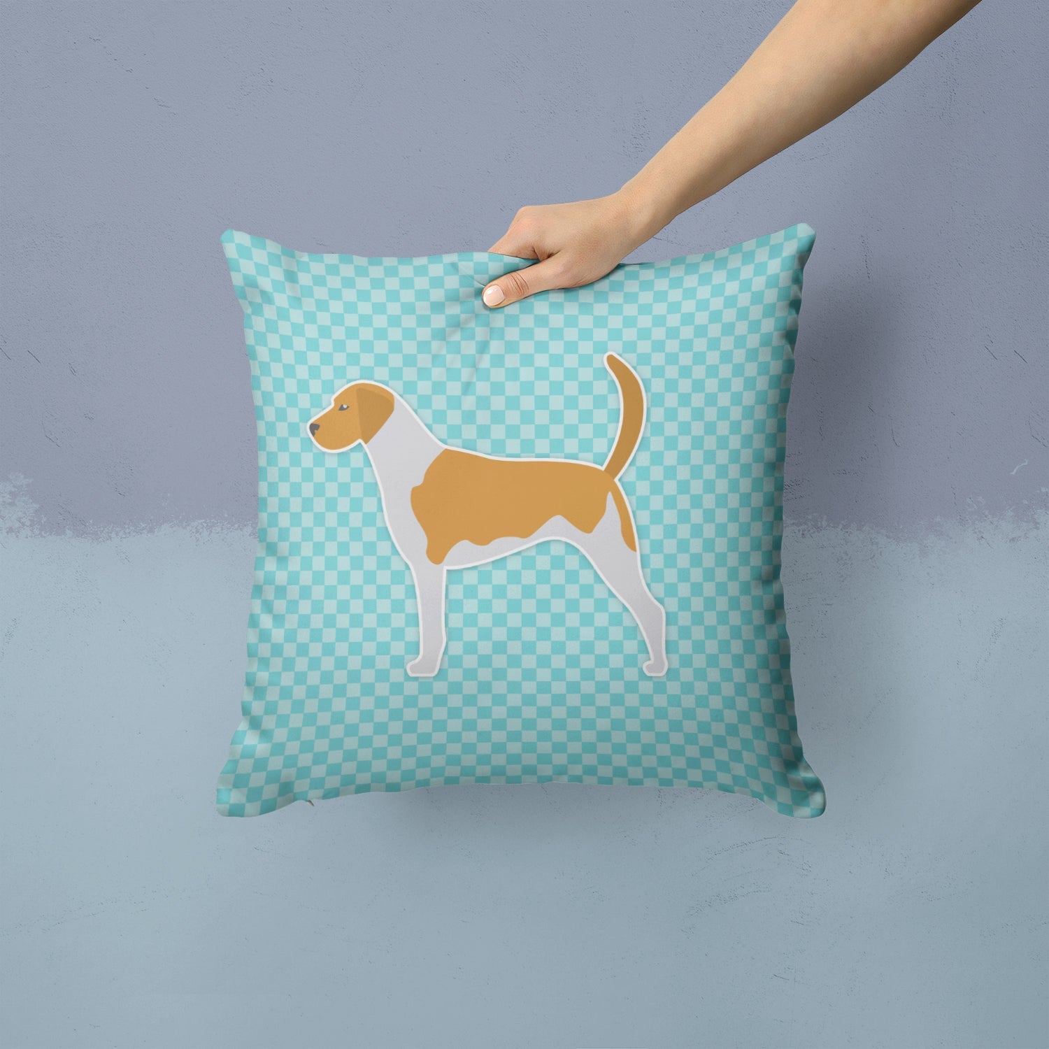 American Foxhound Checkerboard Blue Decorative Throw Pillow 14x14 Indoor Outdoor Accent Cushion, Fabric Cover with Insert for Sofa, Bed, Porch & Living Room
