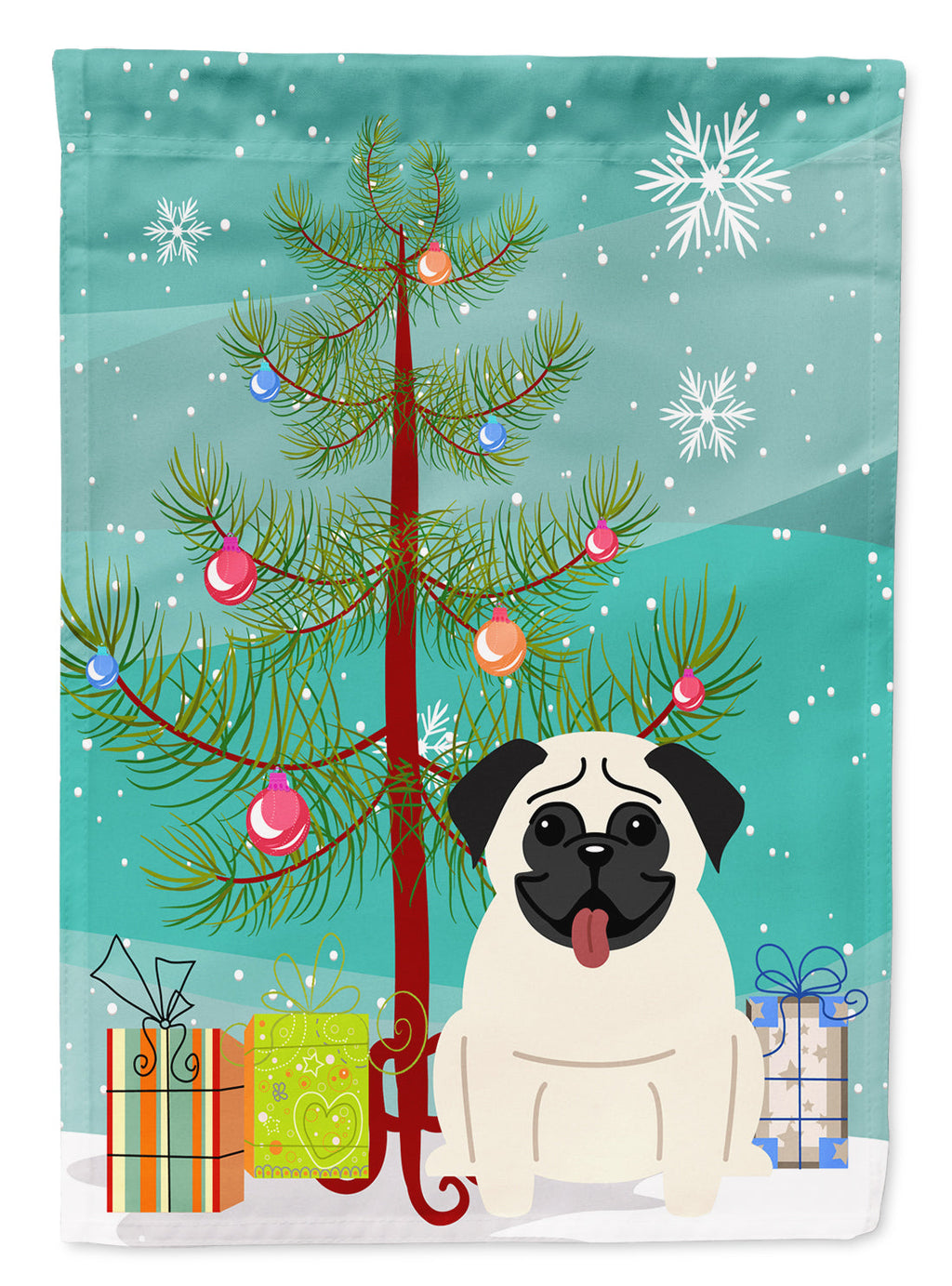 Merry Christmas Tree Pug Cream Garden Flag Mailbox Decorative Yard Banner Outside Patio Artwork for Flower Beds, Garden Size, Multicolor